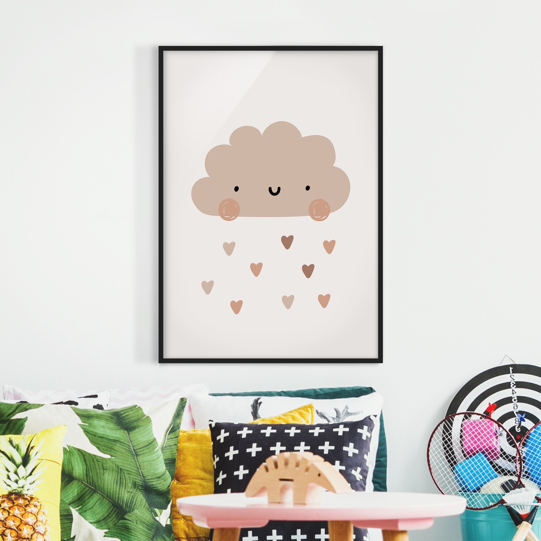Bild mit Rahmen Boho Wolke mit Herzregen