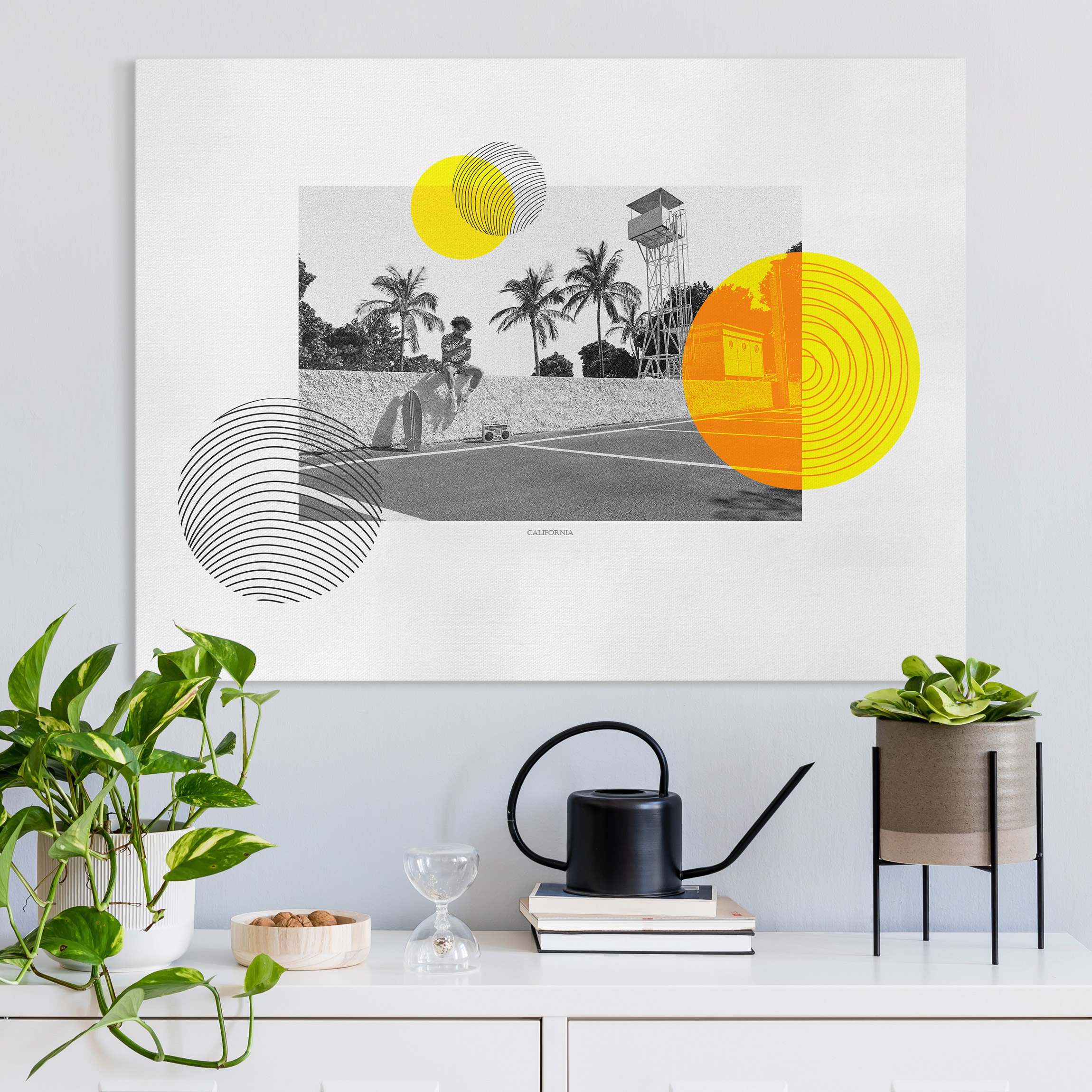 Leinwandbild Boombox unter Palmen