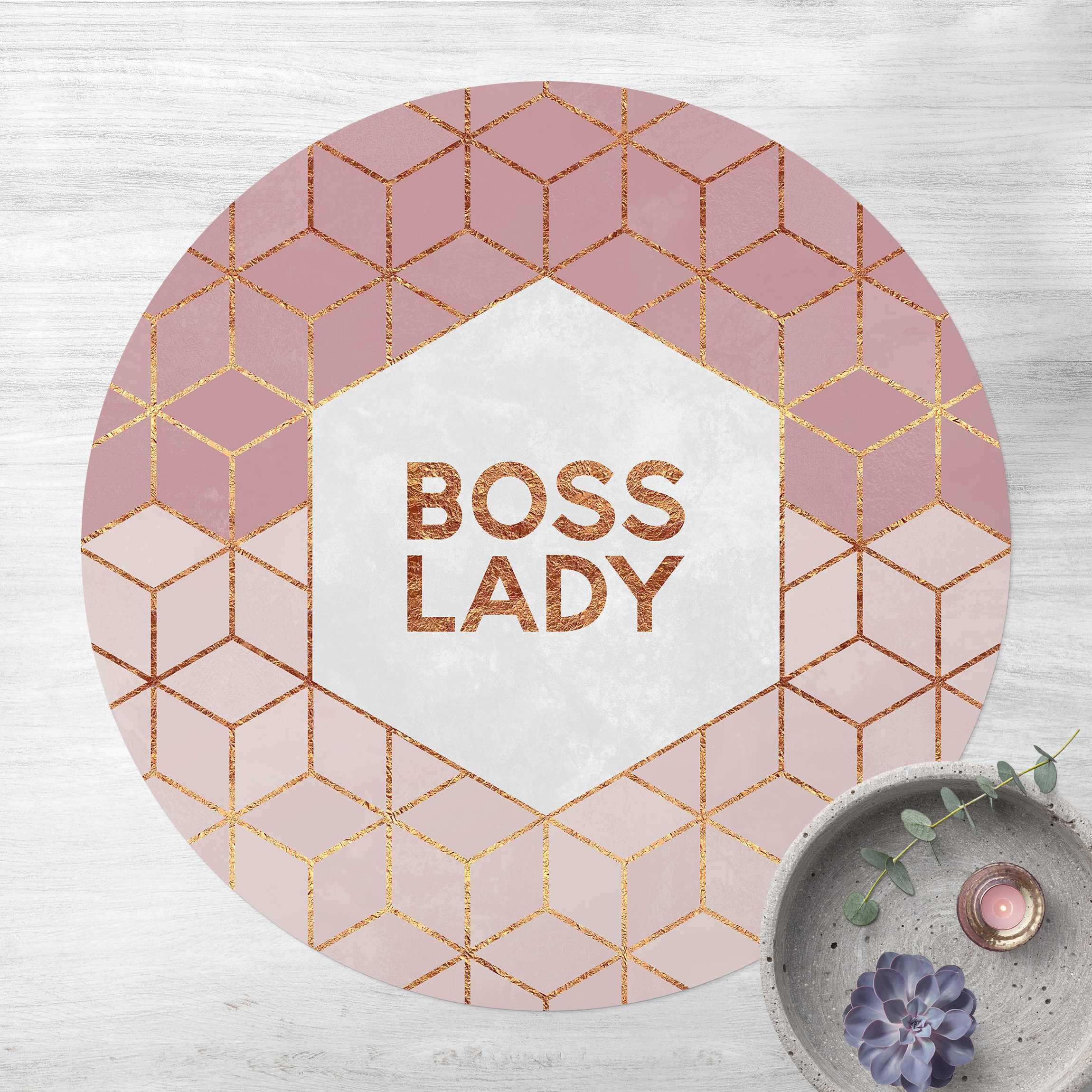 Runder Vinyl-Teppich Boss Lady Sechsecke Rosa