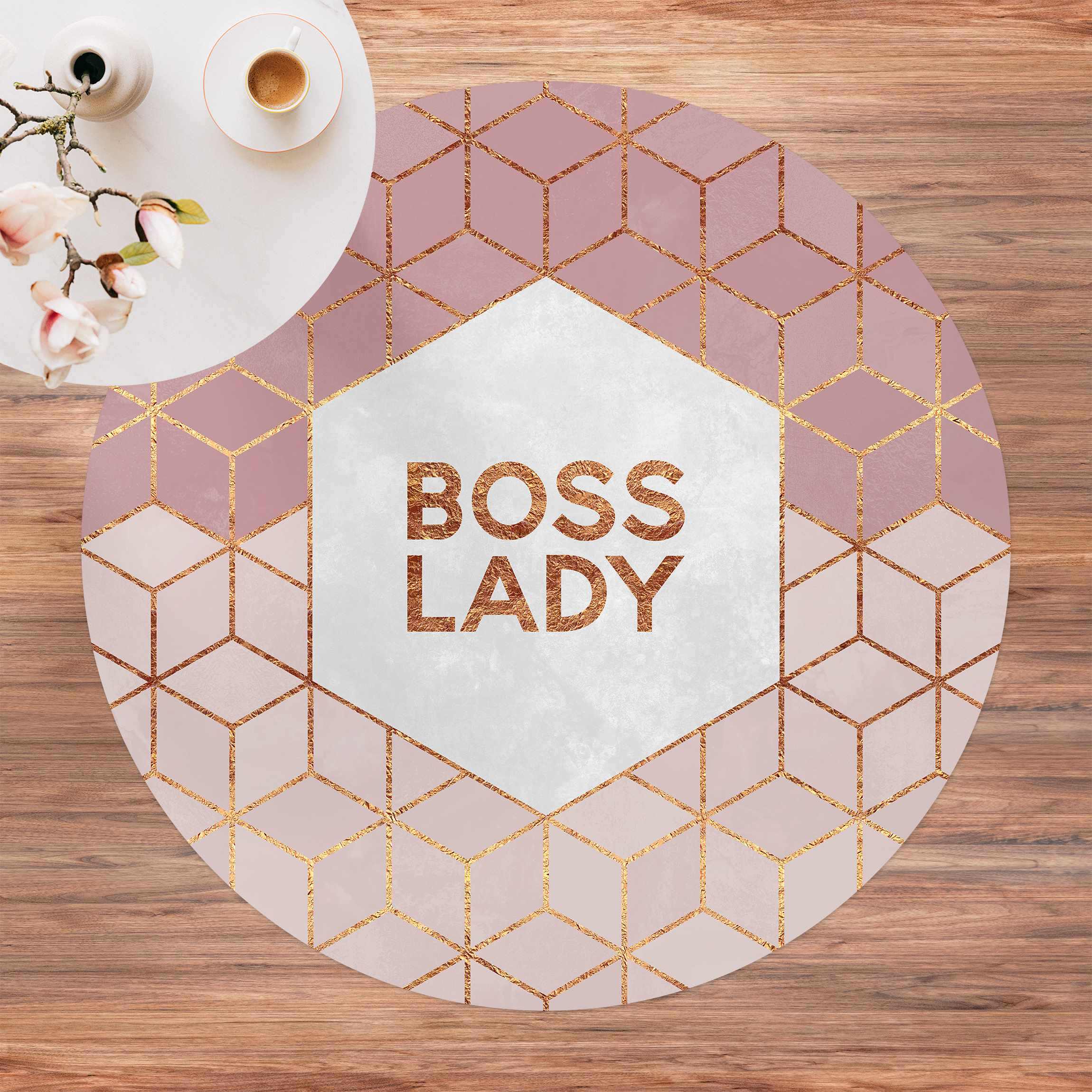 Runder Vinyl-Teppich Boss Lady Sechsecke Rosa