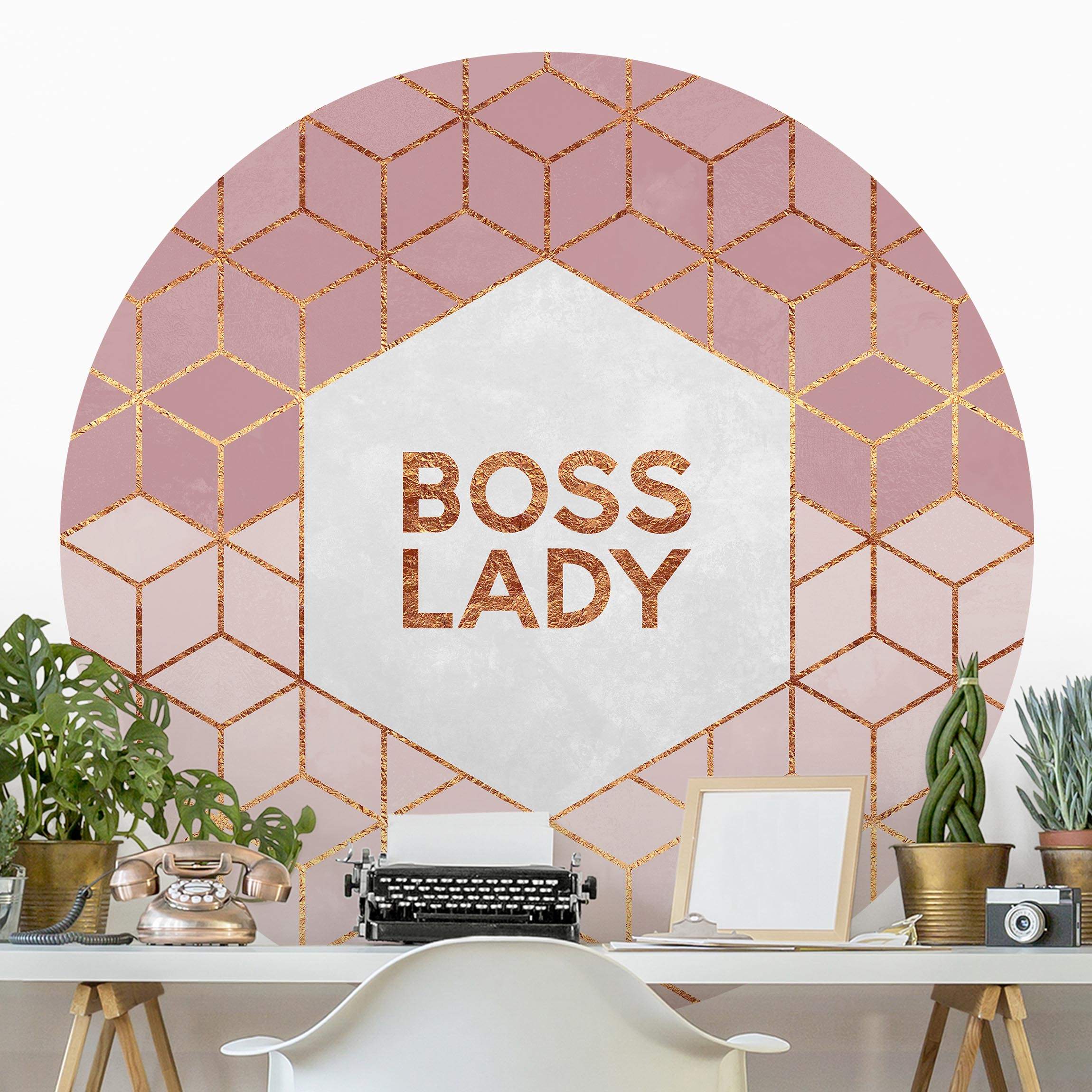 Runde Mustertapete selbstklebend Boss Lady Sechsecke Rosa