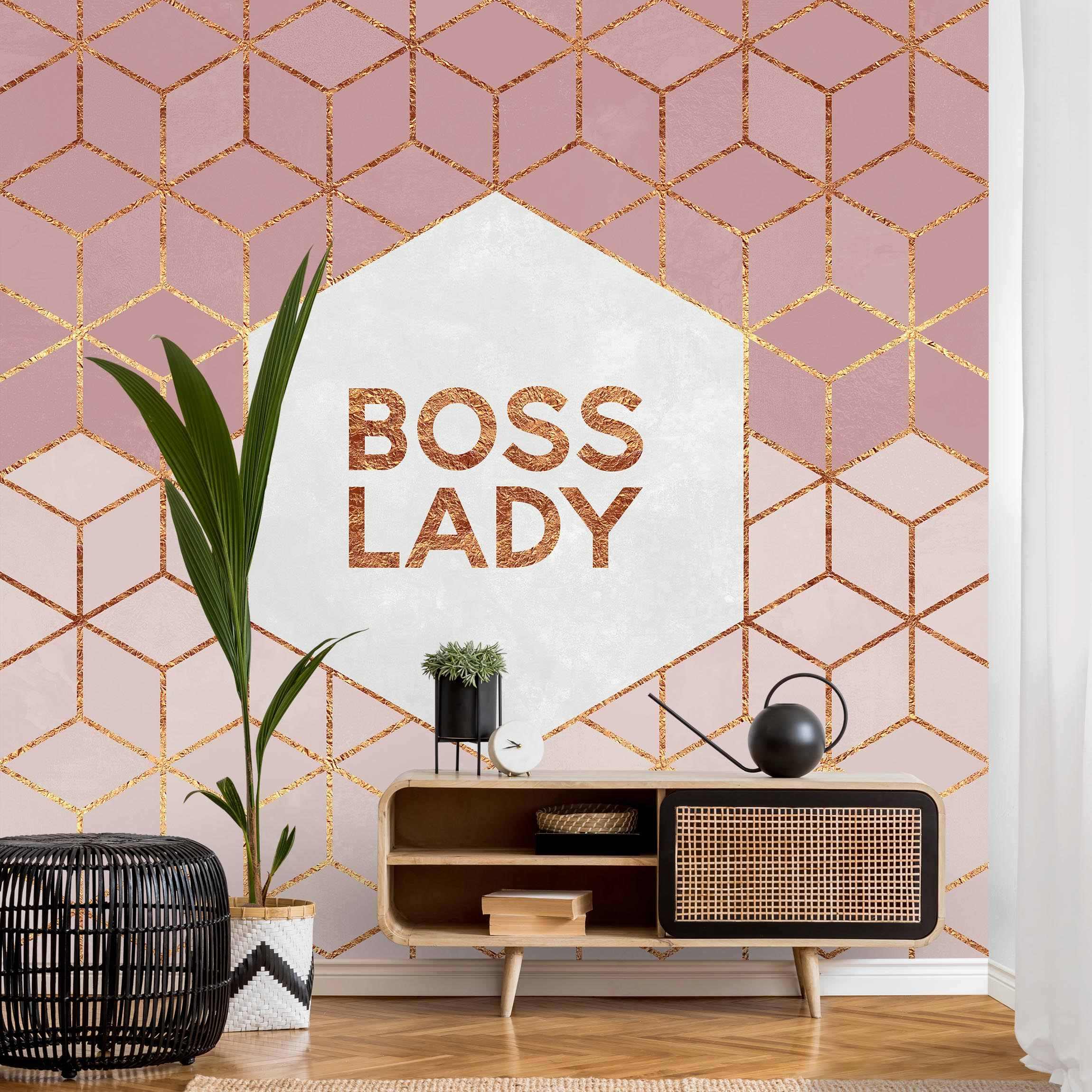 Mustertapete Boss Lady Sechsecke Rosa