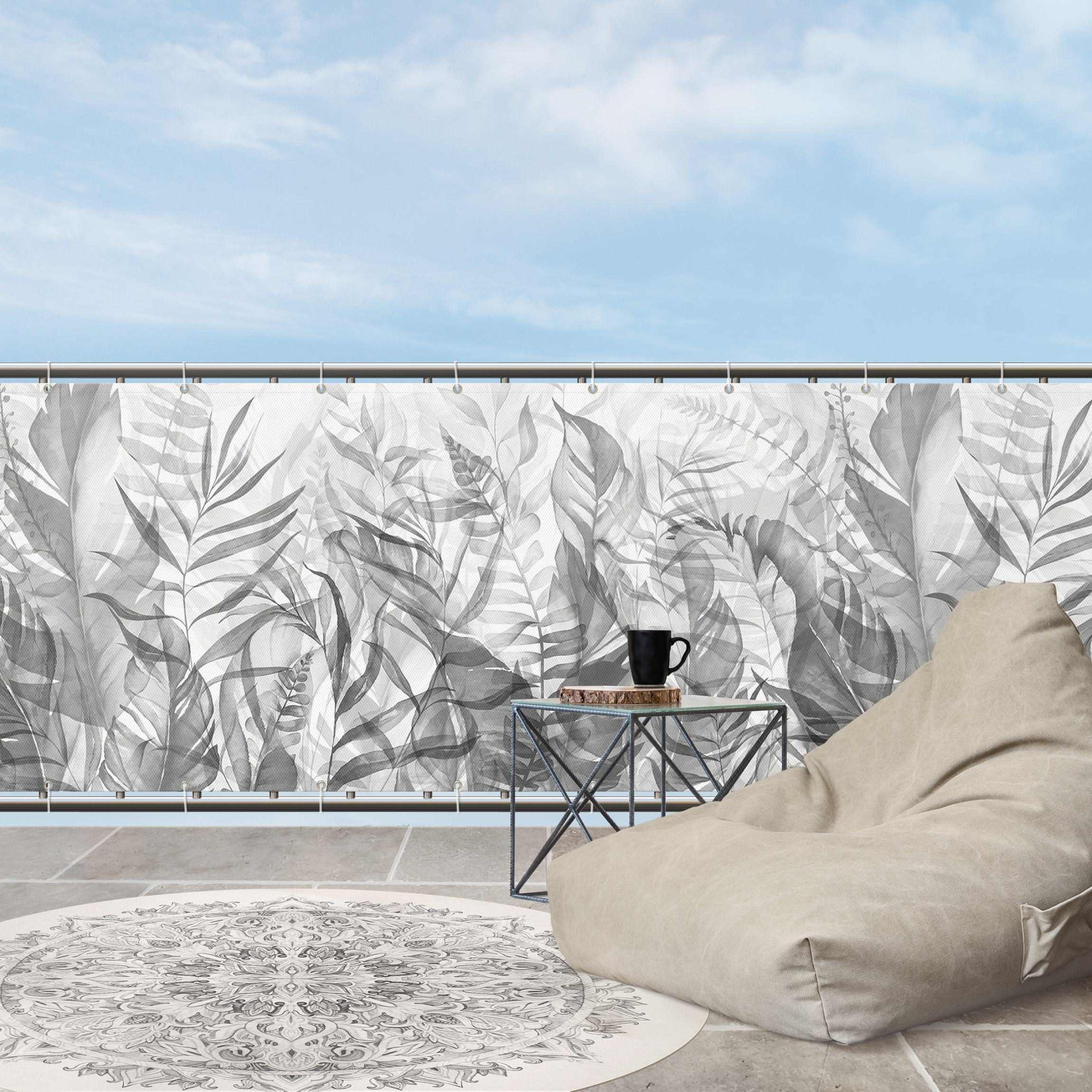 Balkon Sichtschutz Botanik - Tropische Blätter Grau