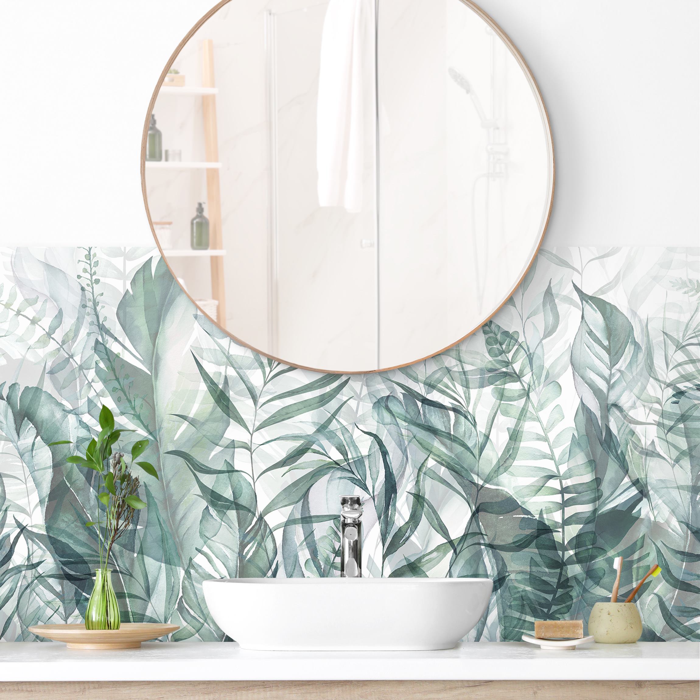 Wandverkleidung Bad Botanik - Tropische Blätter Grün