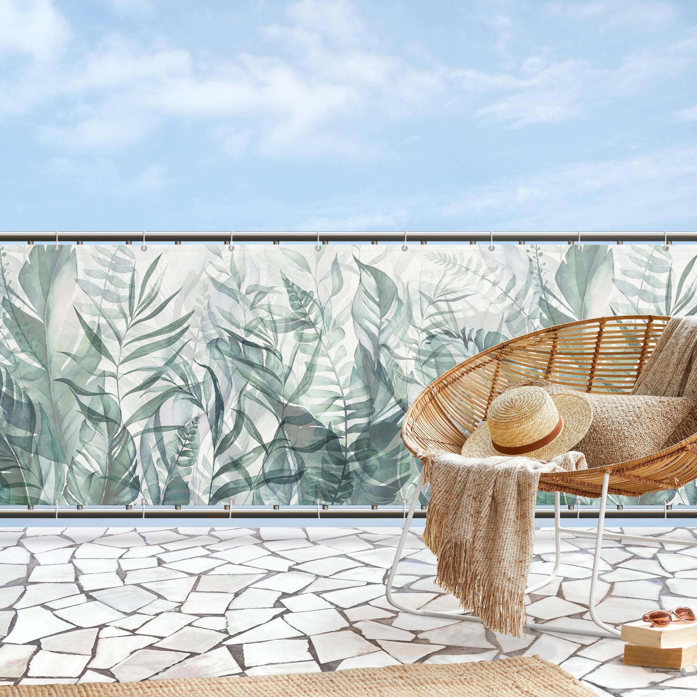 Balkon Sichtschutz Botanik - Tropische Blätter Grün