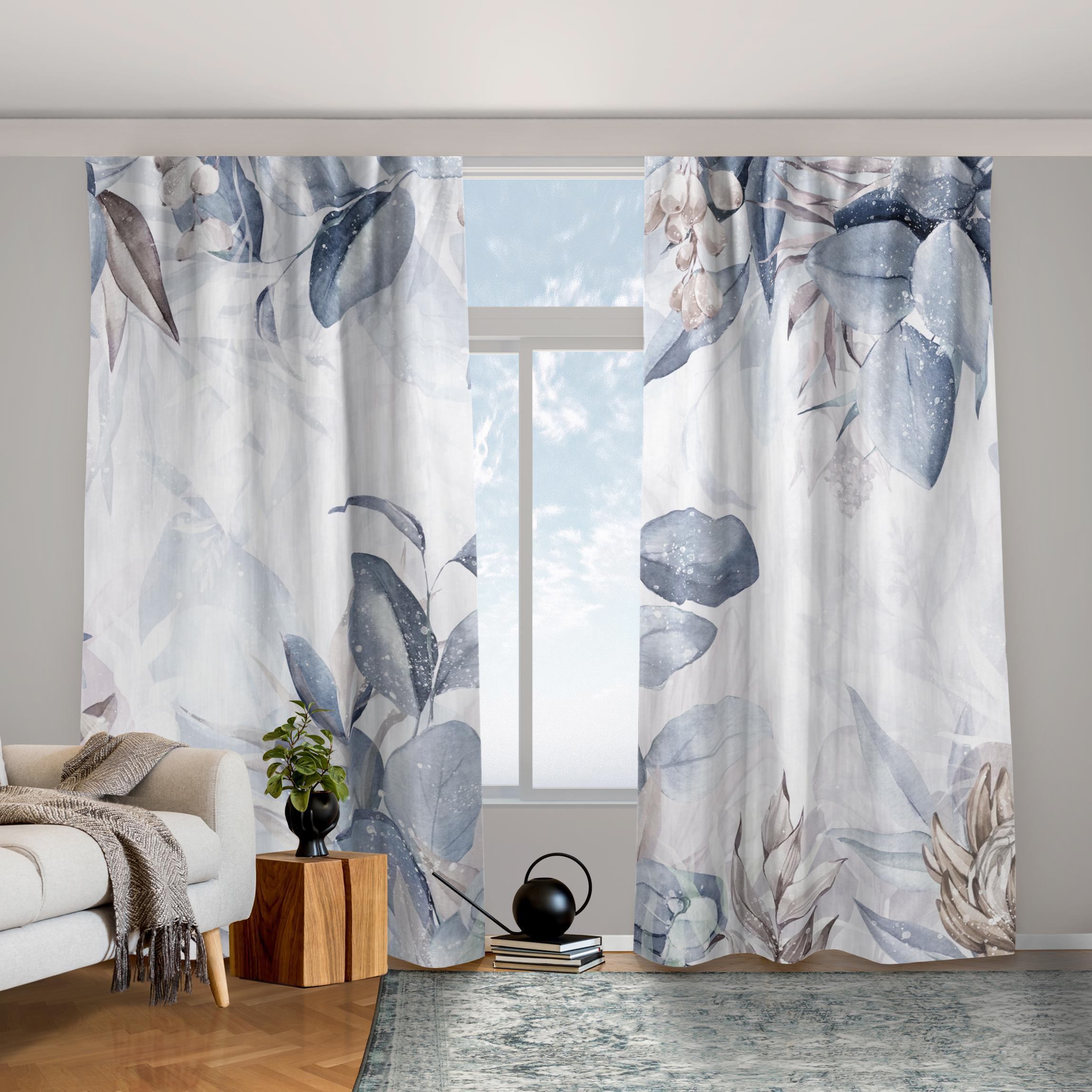 Vorhang Botanik in Pastell Blau & Beige