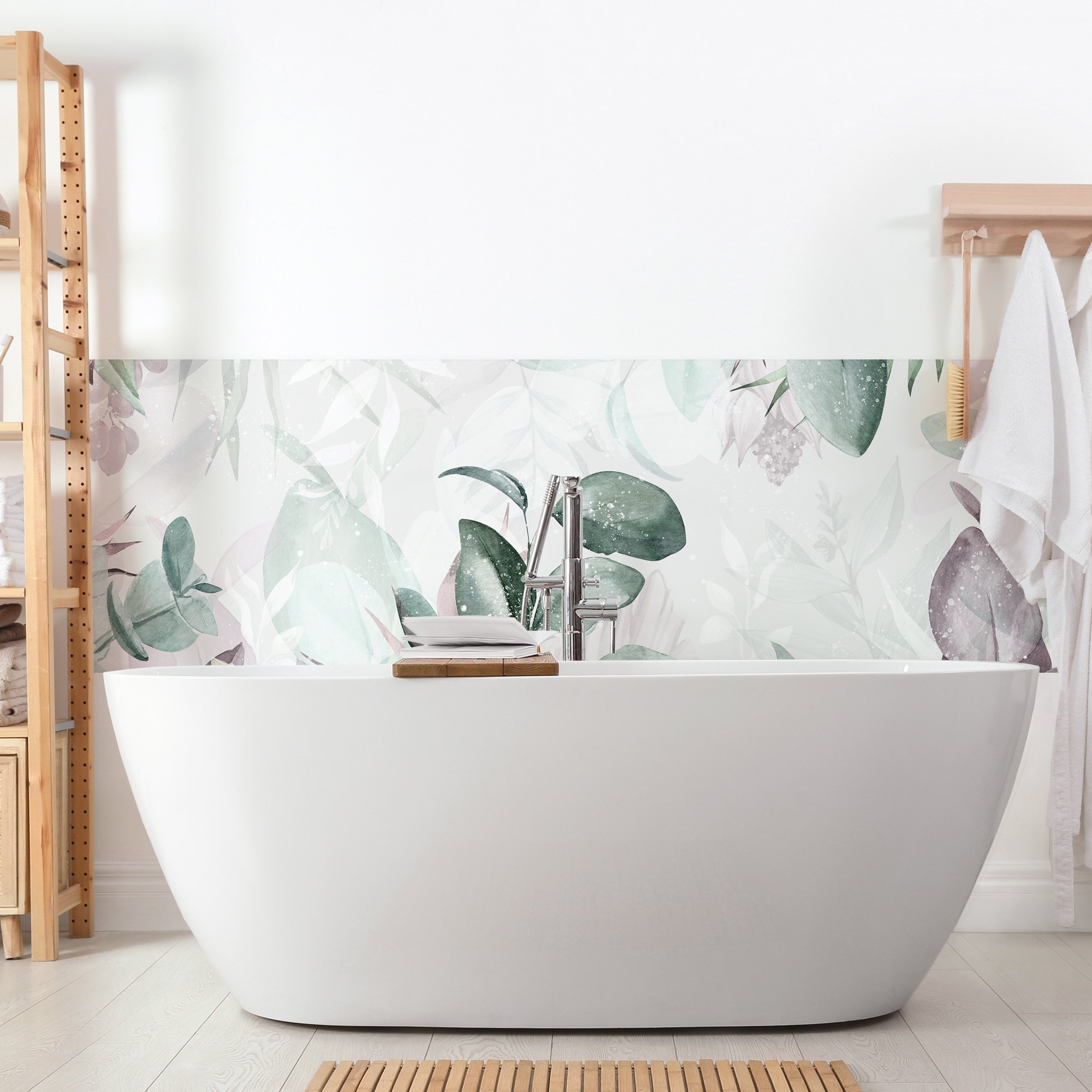 Wandverkleidung Bad Botanik in Pastell Grün & Rosa