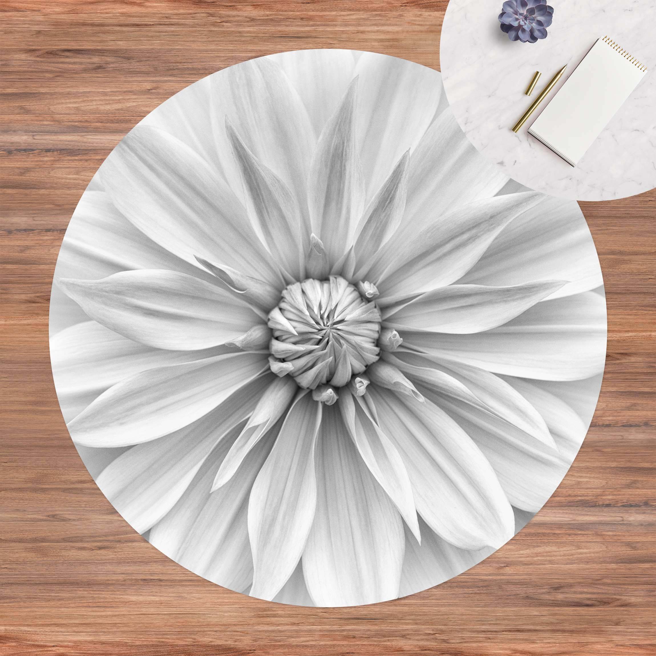 Runder Vinyl-Teppich Botanische Blüte in Weiß