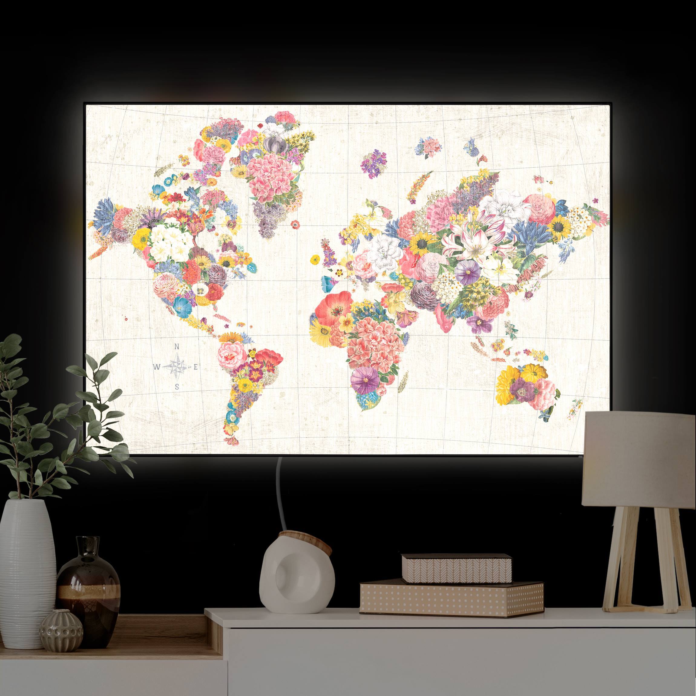 LED-Wechselbild Botanische Weltkarte