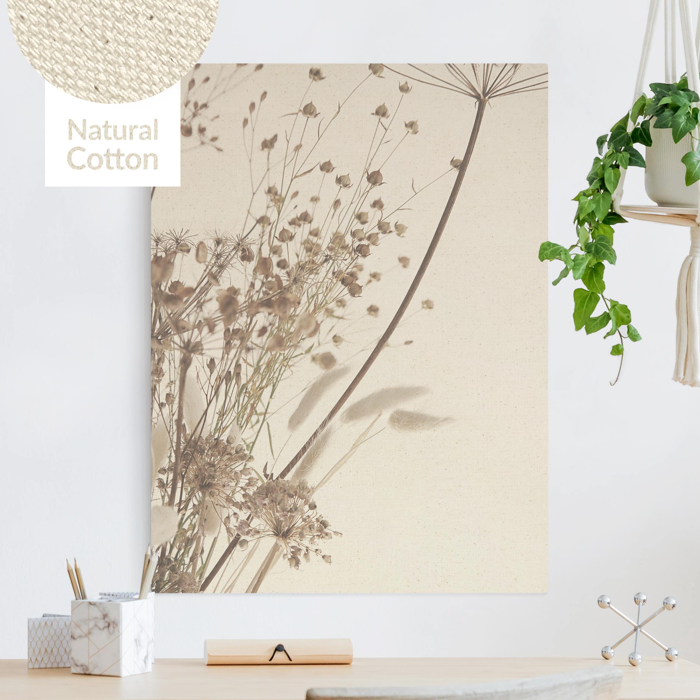 Leinwandbild auf Canvas Natural Bouquet aus Ziergras und Blüten