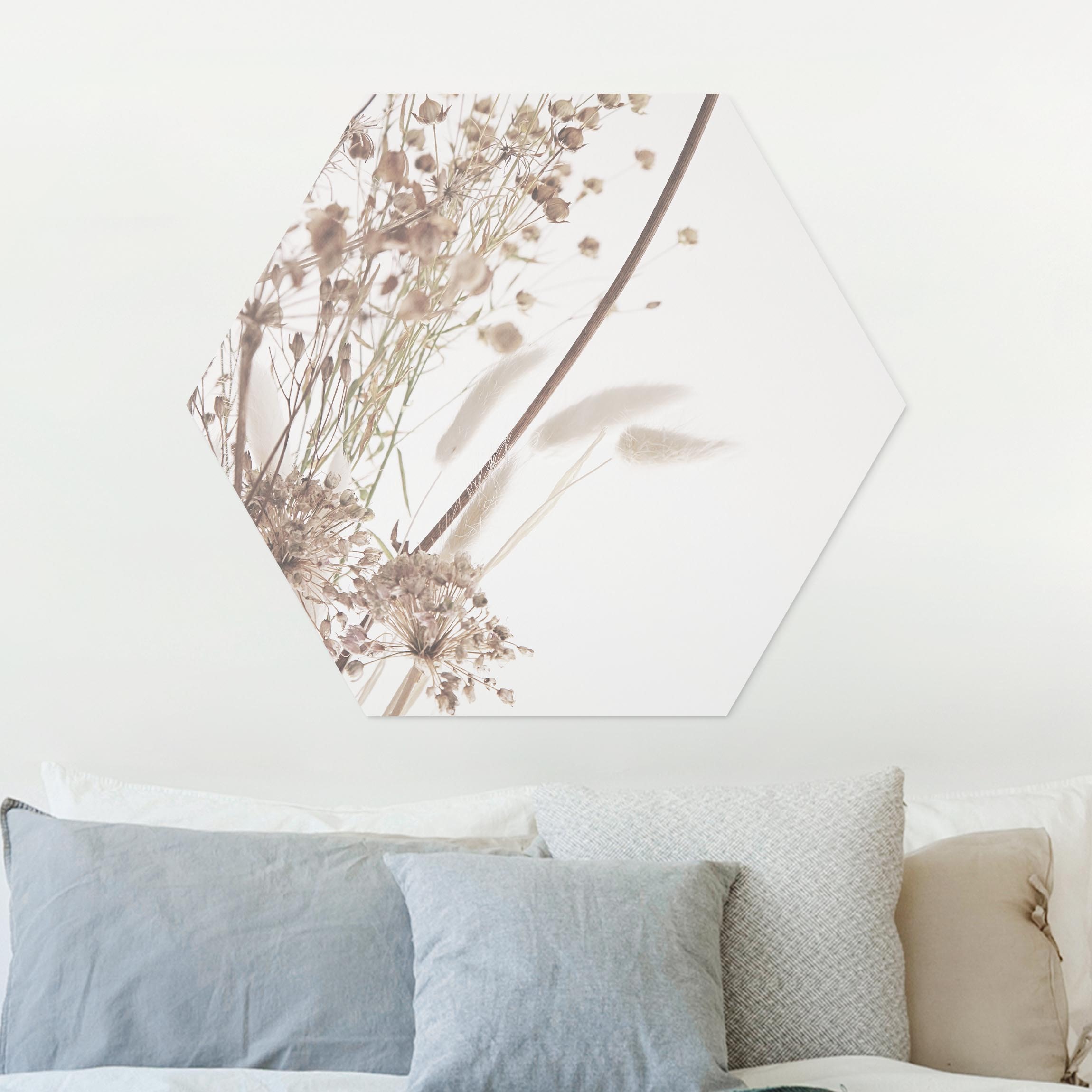 Hexagon-Forexbild Bouquet aus Ziergras und Blüten