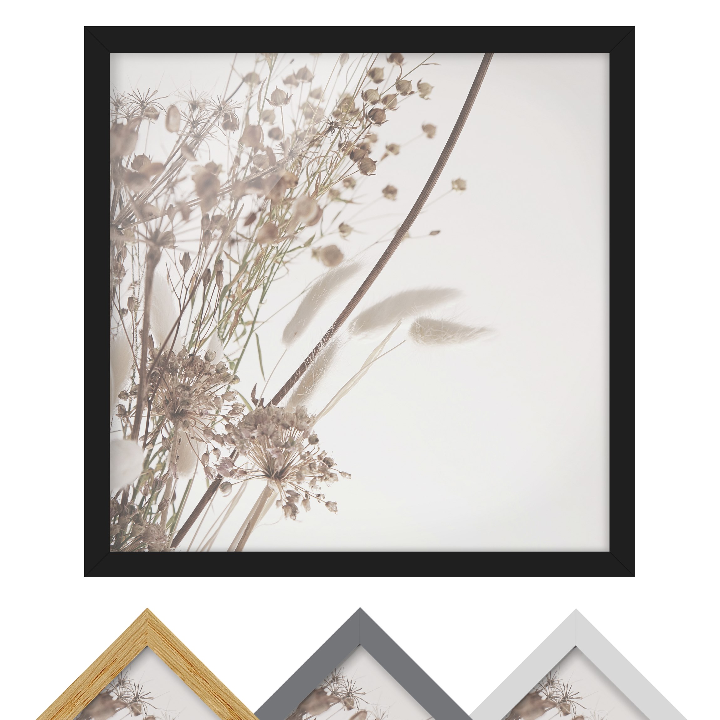 Bild mit Rahmen Bouquet aus Ziergras und Blüten