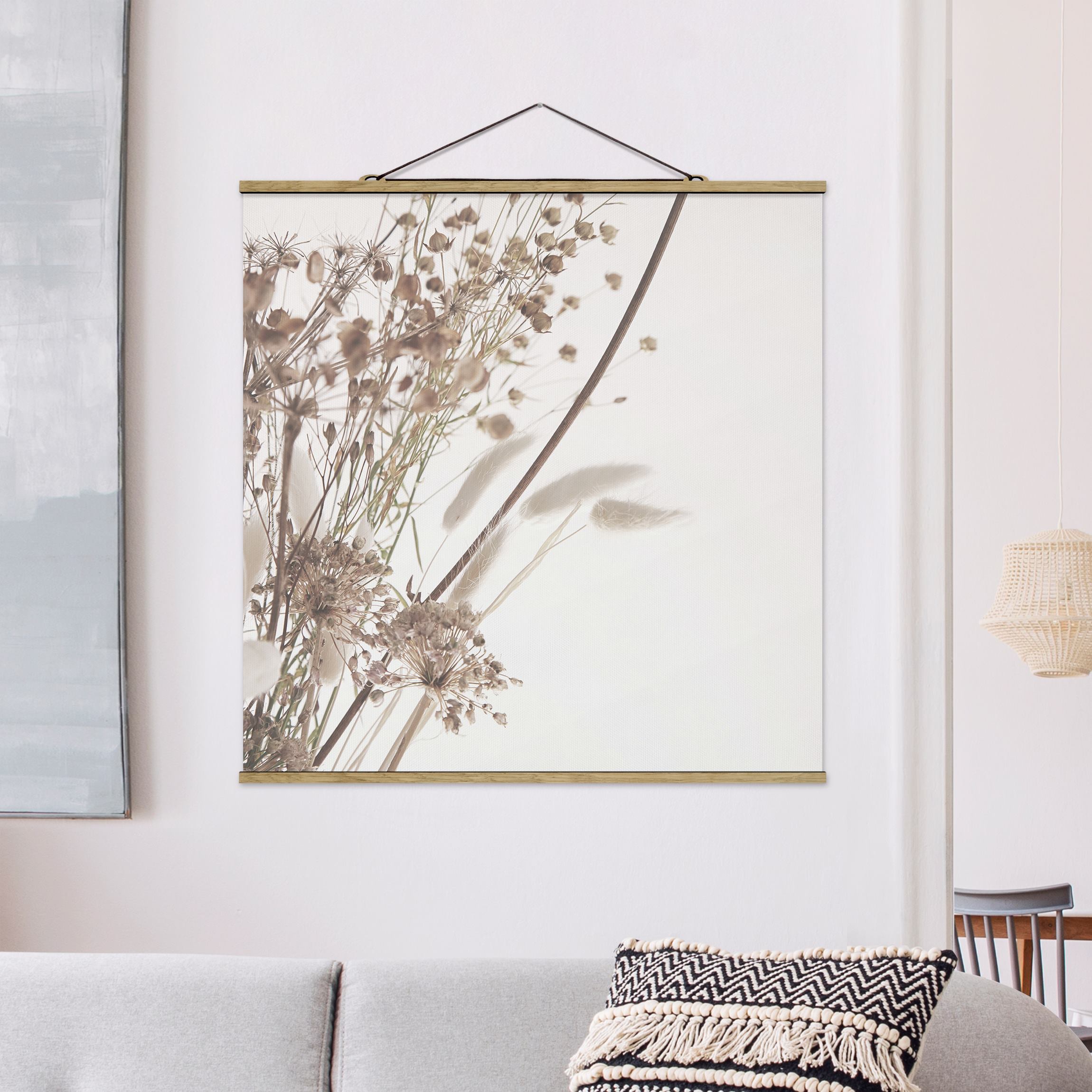 Stoffbild Bouquet aus Ziergras und Blüten
