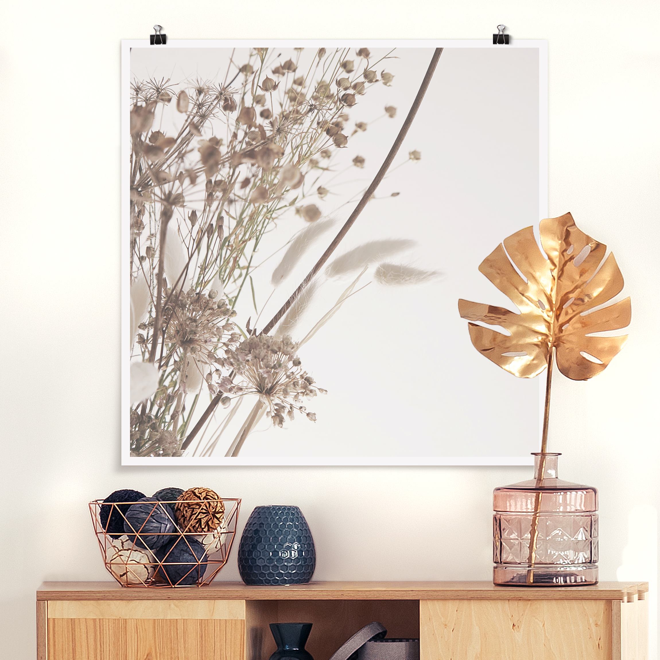 Poster Bouquet aus Ziergras und Blüten