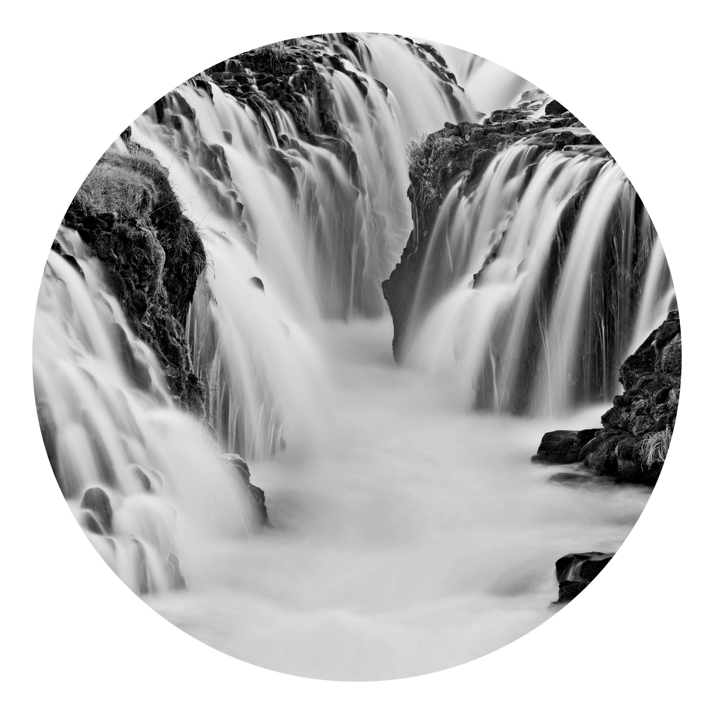 Runde Fototapete Brúarfoss Wasserfall in Island Schwarz-Weiß