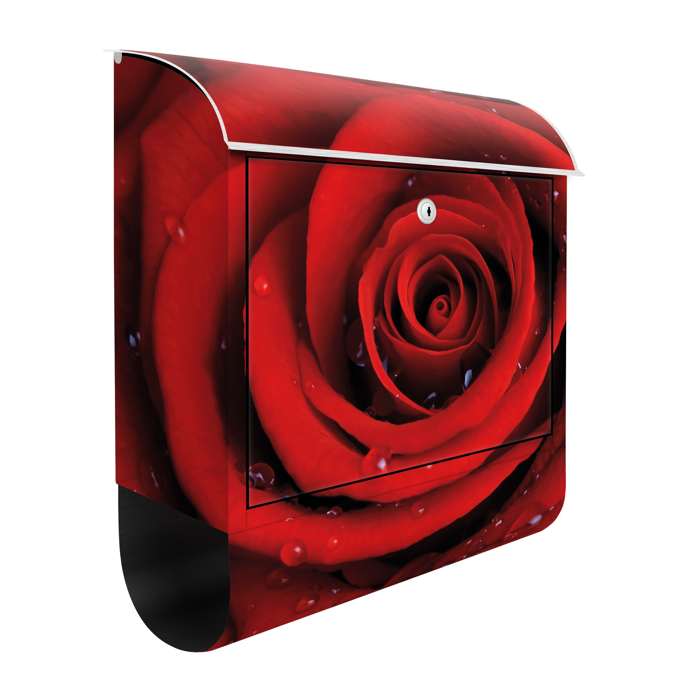 Briefkasten Rote Rose mit Wassertropfen