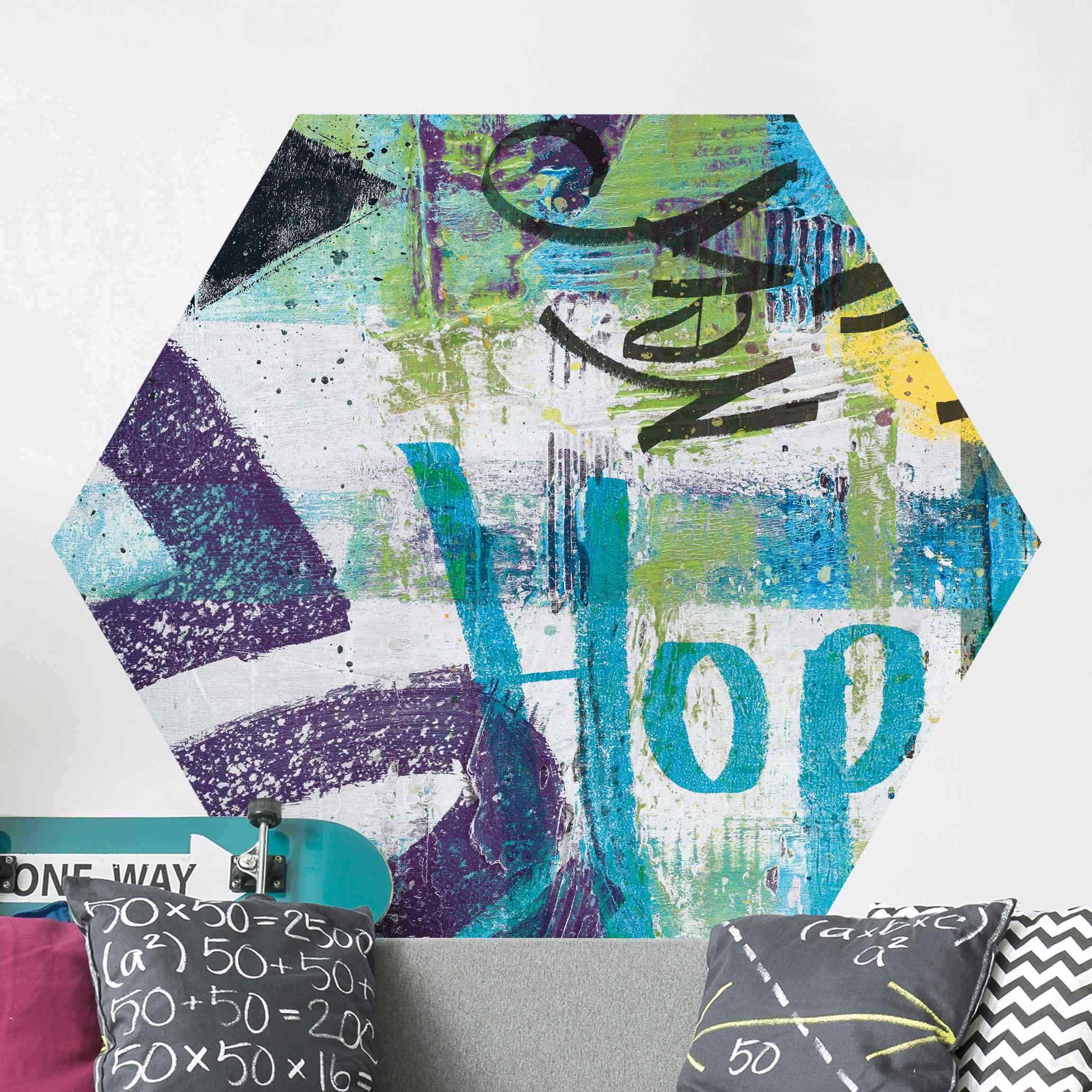 Hexagon Mustertapete selbstklebend Brooklyn Graffiti II