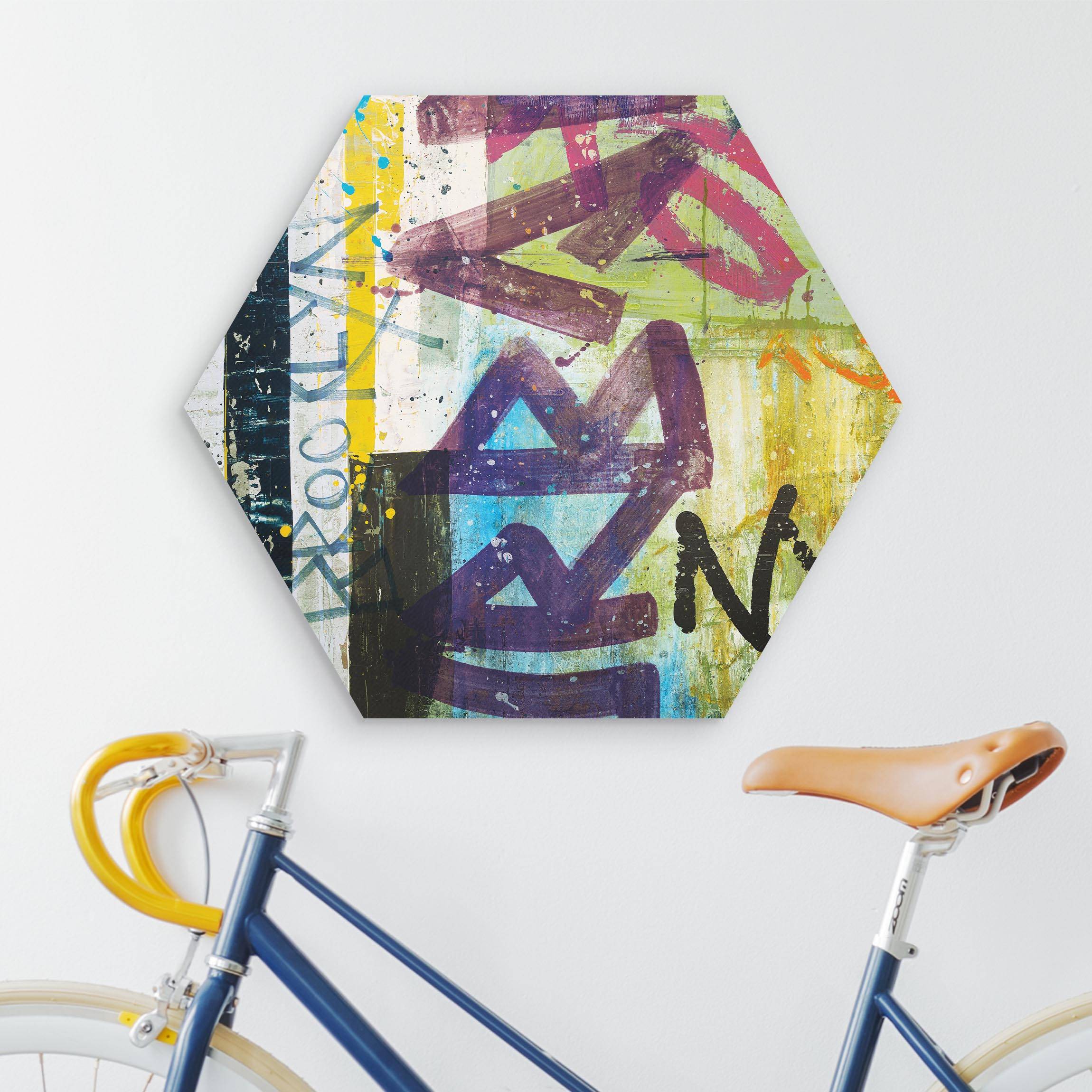 Hexagon-Holzbild Brooklyn Graffiti