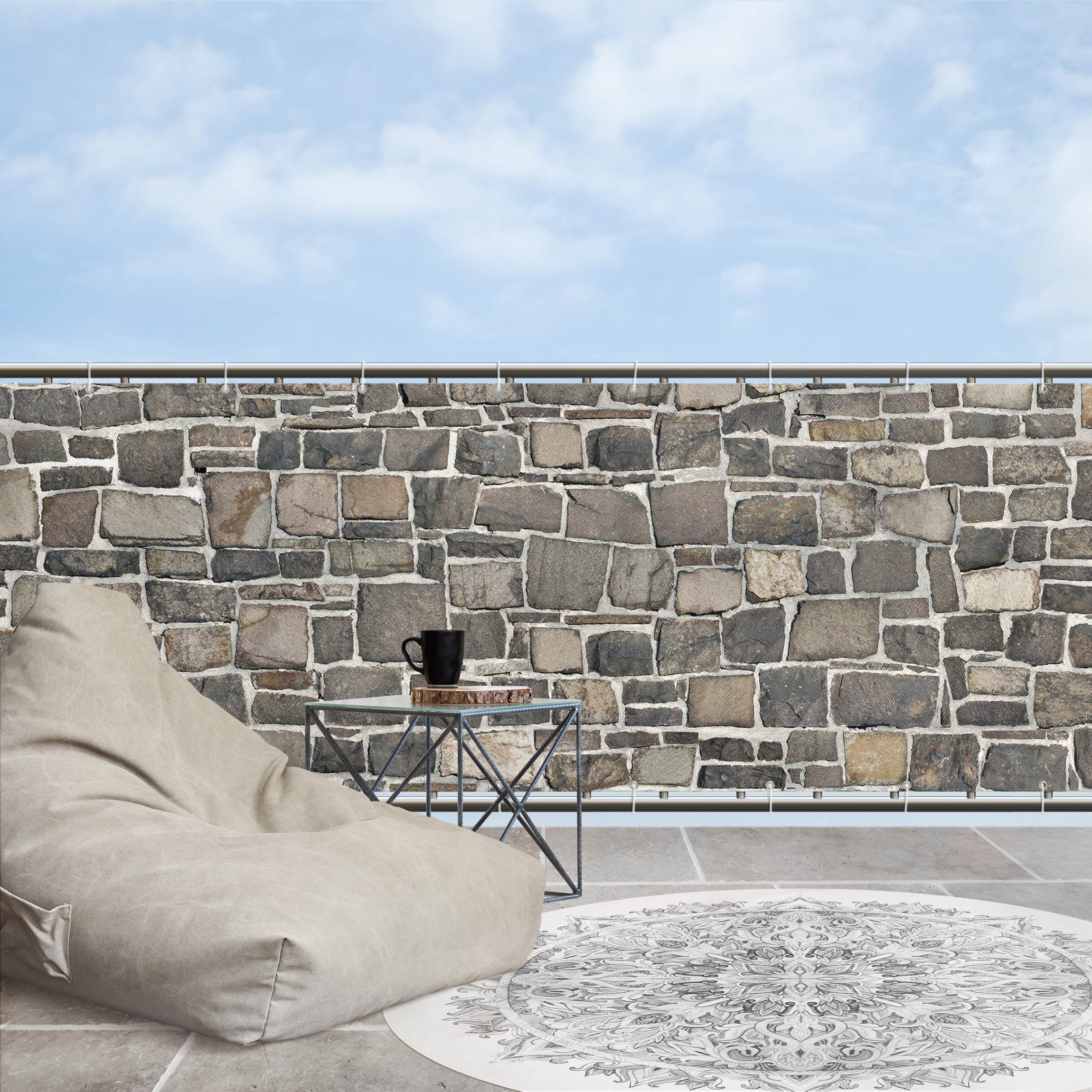 Balkon Sichtschutz Bruchsteintapete Natursteinwand