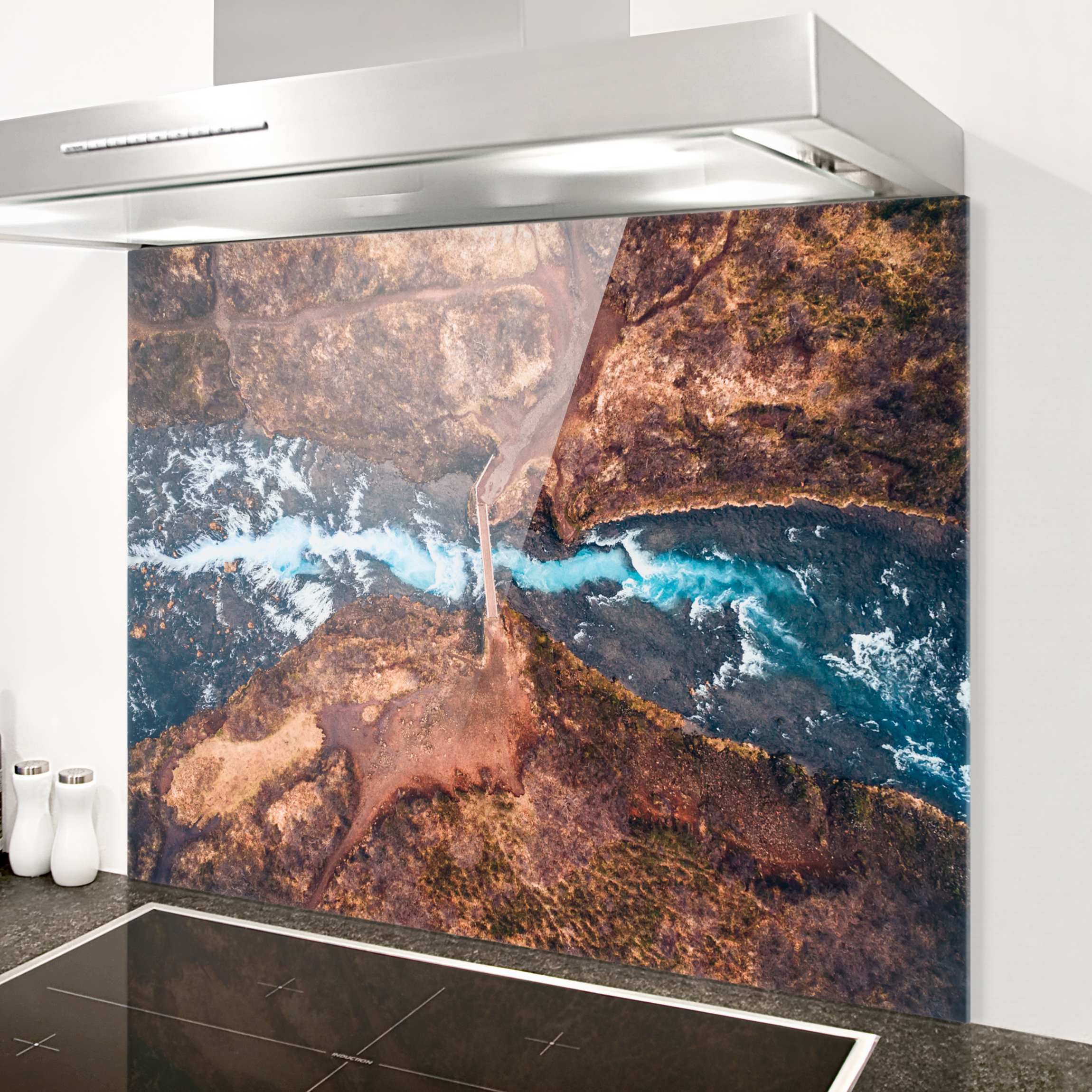 Glas Spritzschutz Brücke über Wasserfall in Island