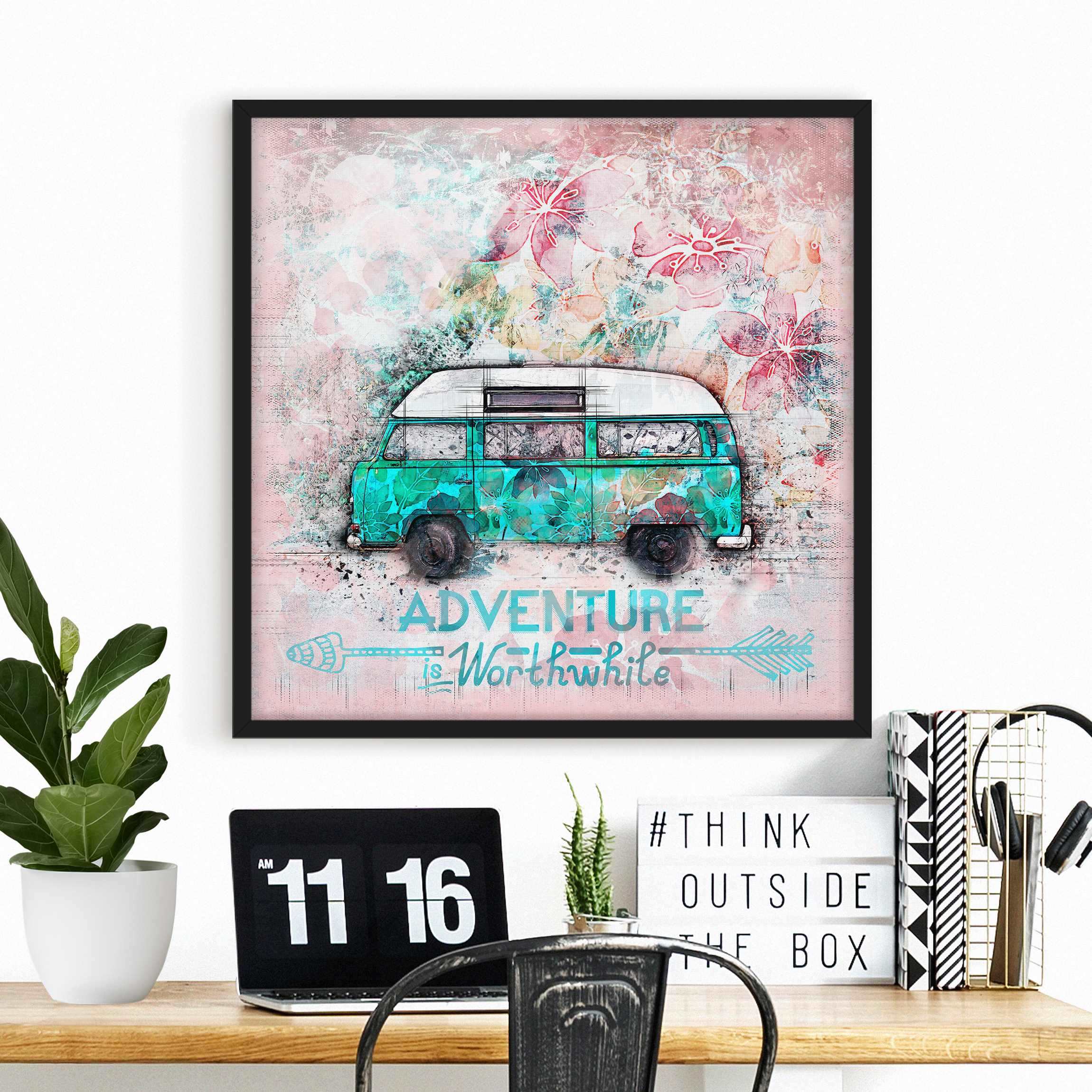 Bild mit Rahmen Bulli Adventure Collage Pastell