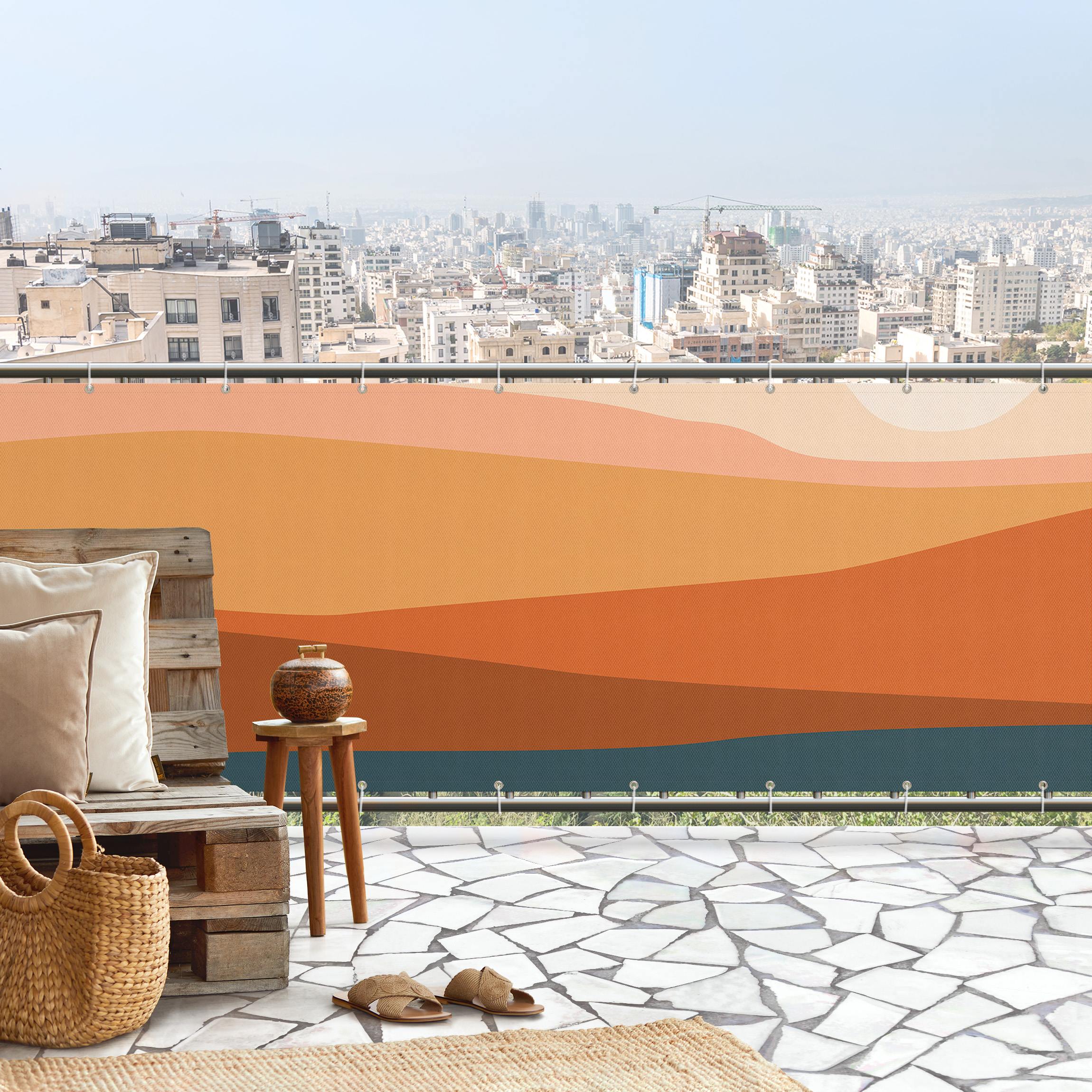 Balkon Sichtschutz Bunte Berge am Abend