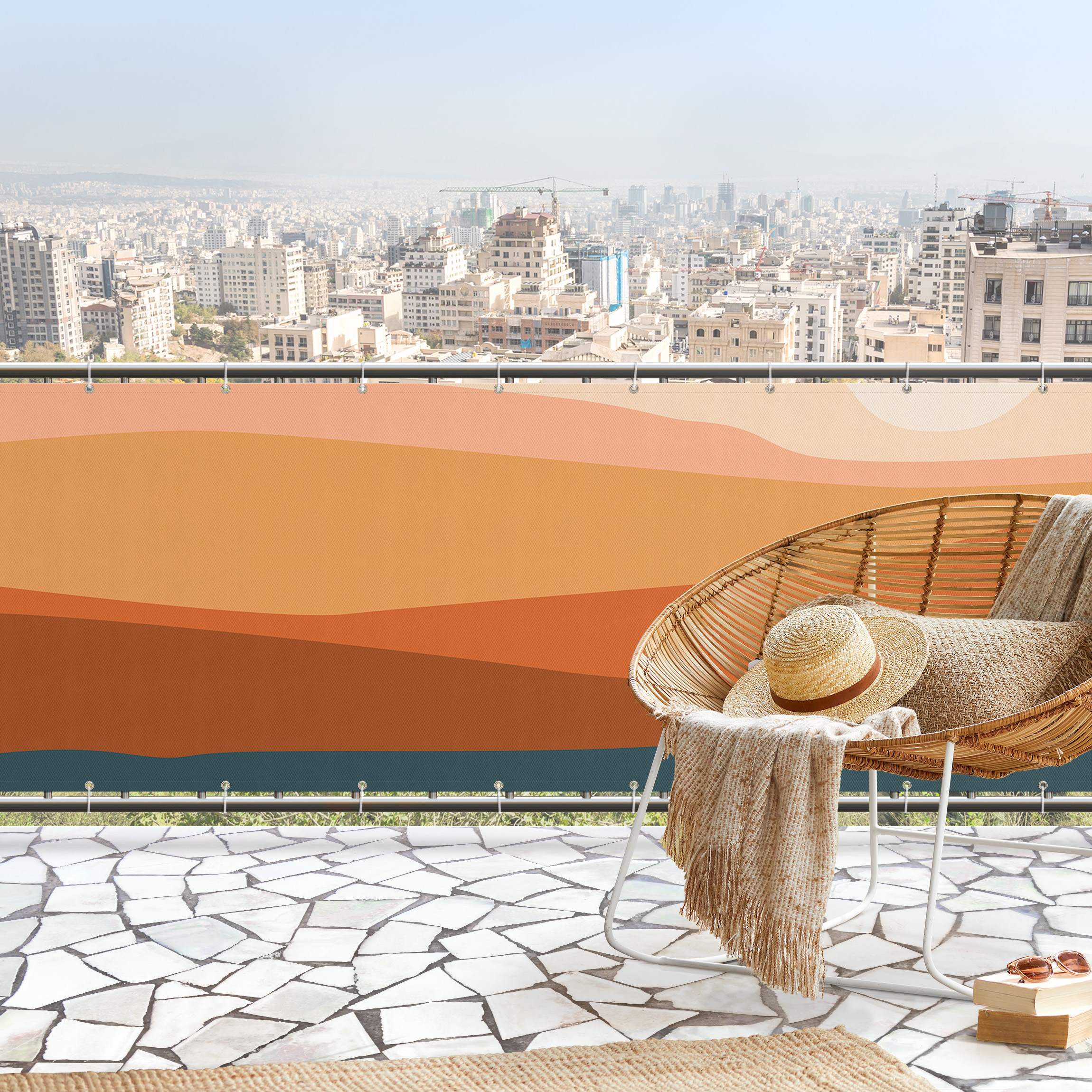 Balkon Sichtschutz Bunte Berge am Abend