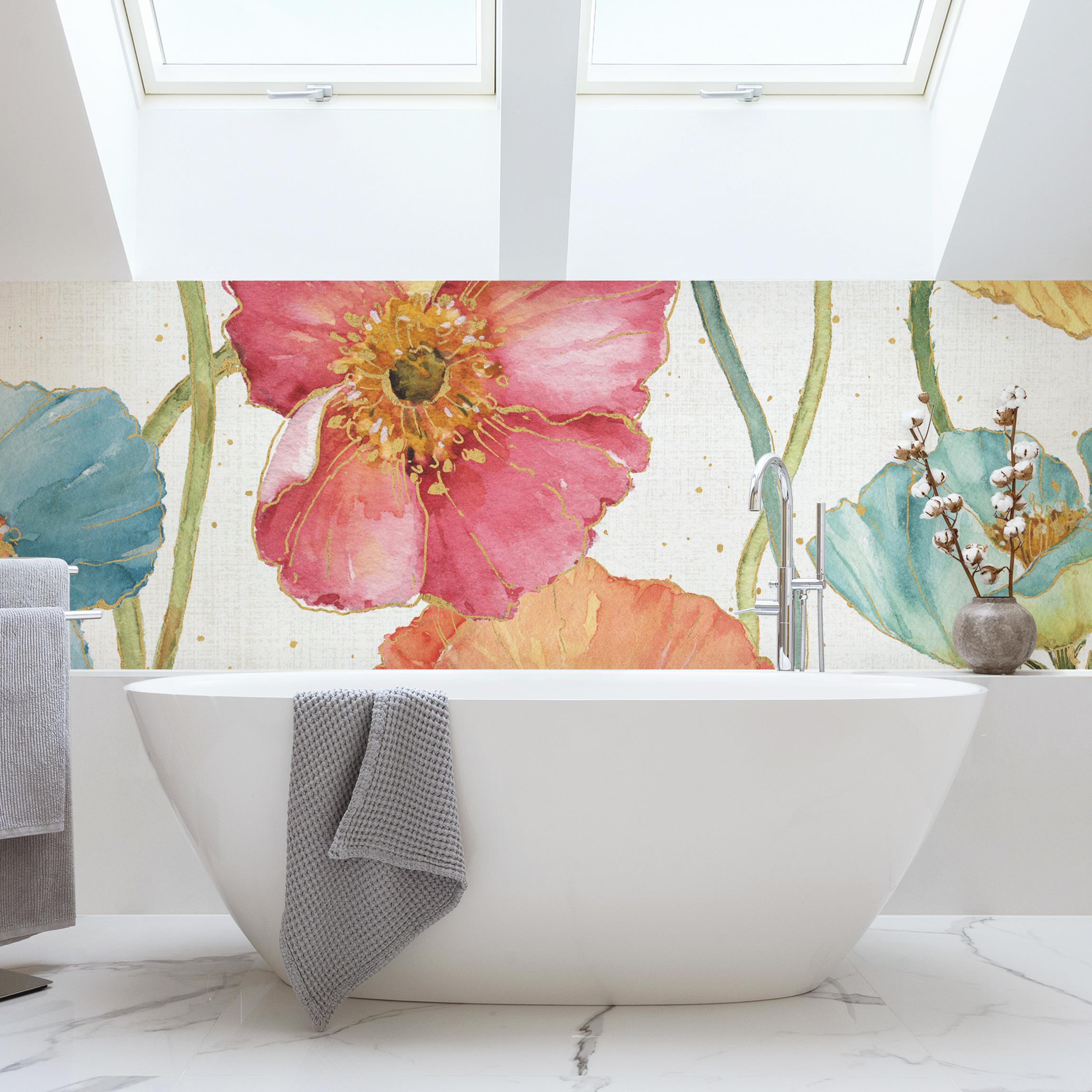 Wandverkleidung Bad Bunte Blüten mit Gold