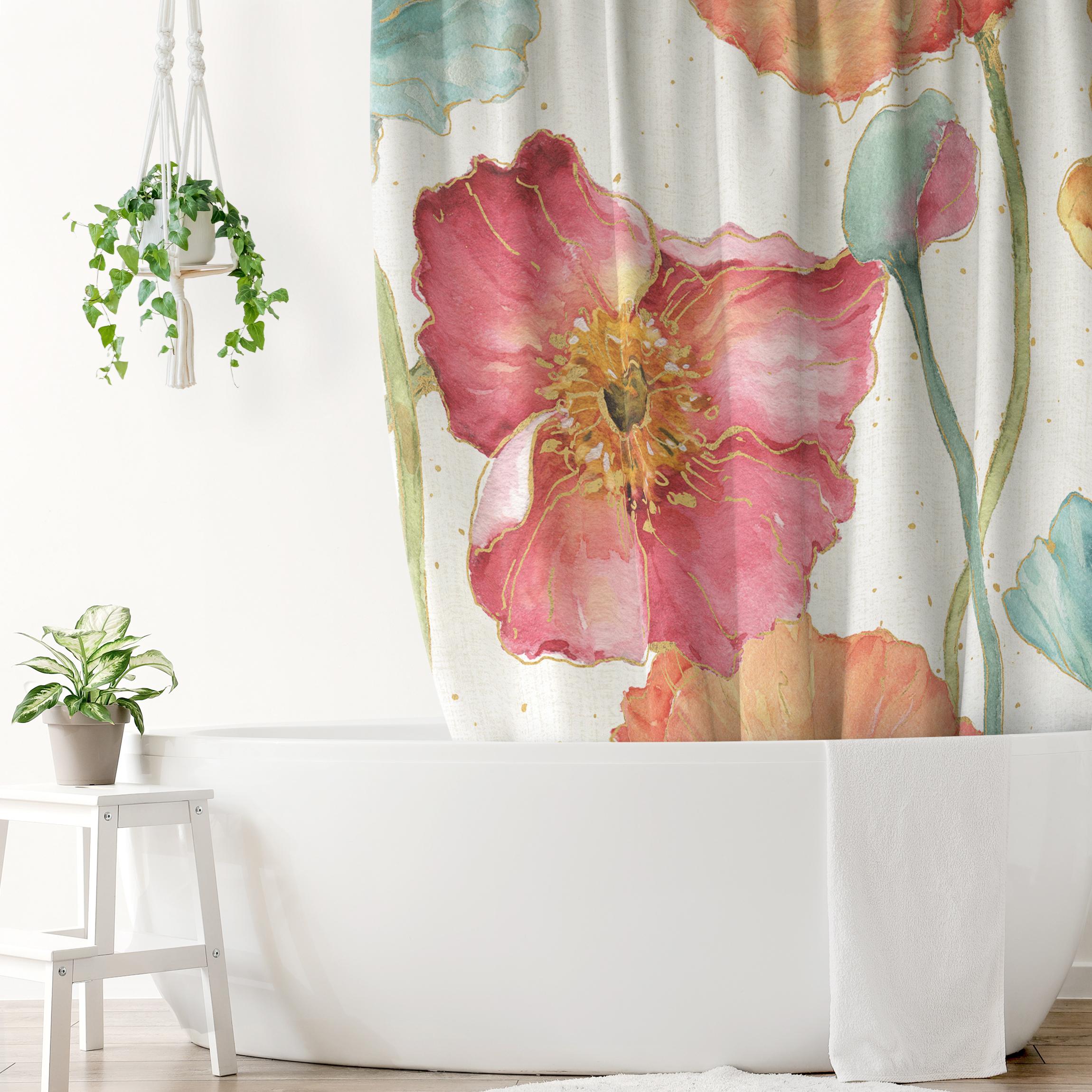 Duschvorhang Bunte Blüten mit Gold