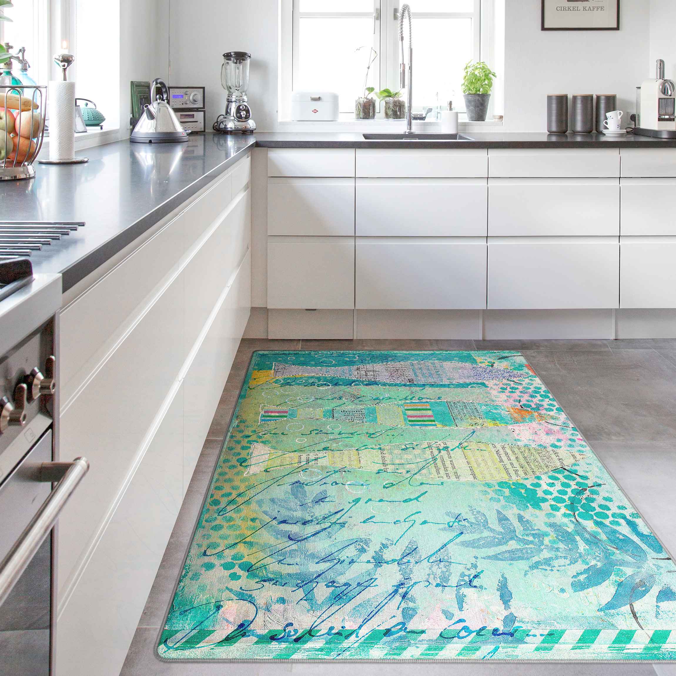 Teppich Bunte Collage - Fische und Punkte