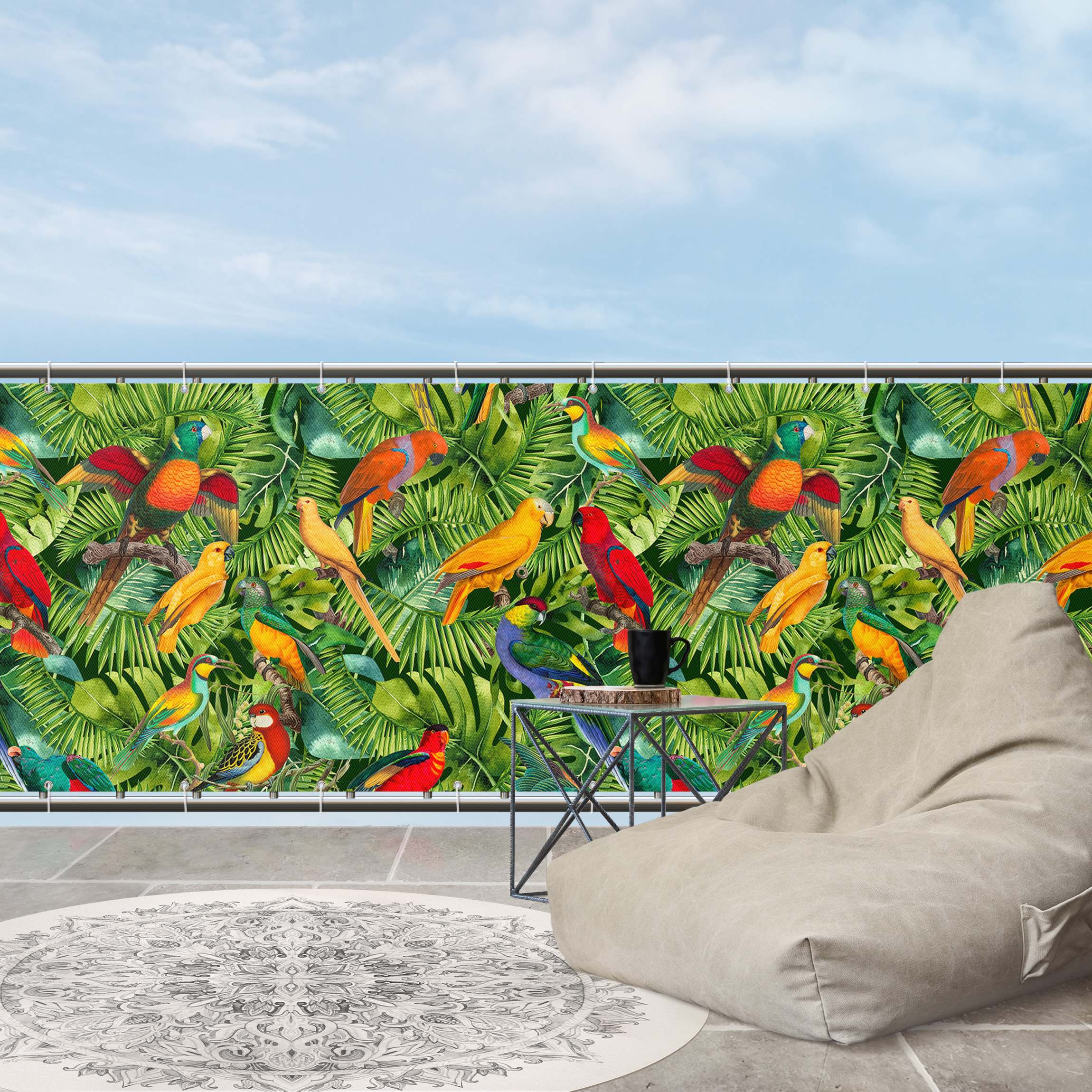 Balkon Sichtschutz Bunte Collage - Papageien im Dschungel