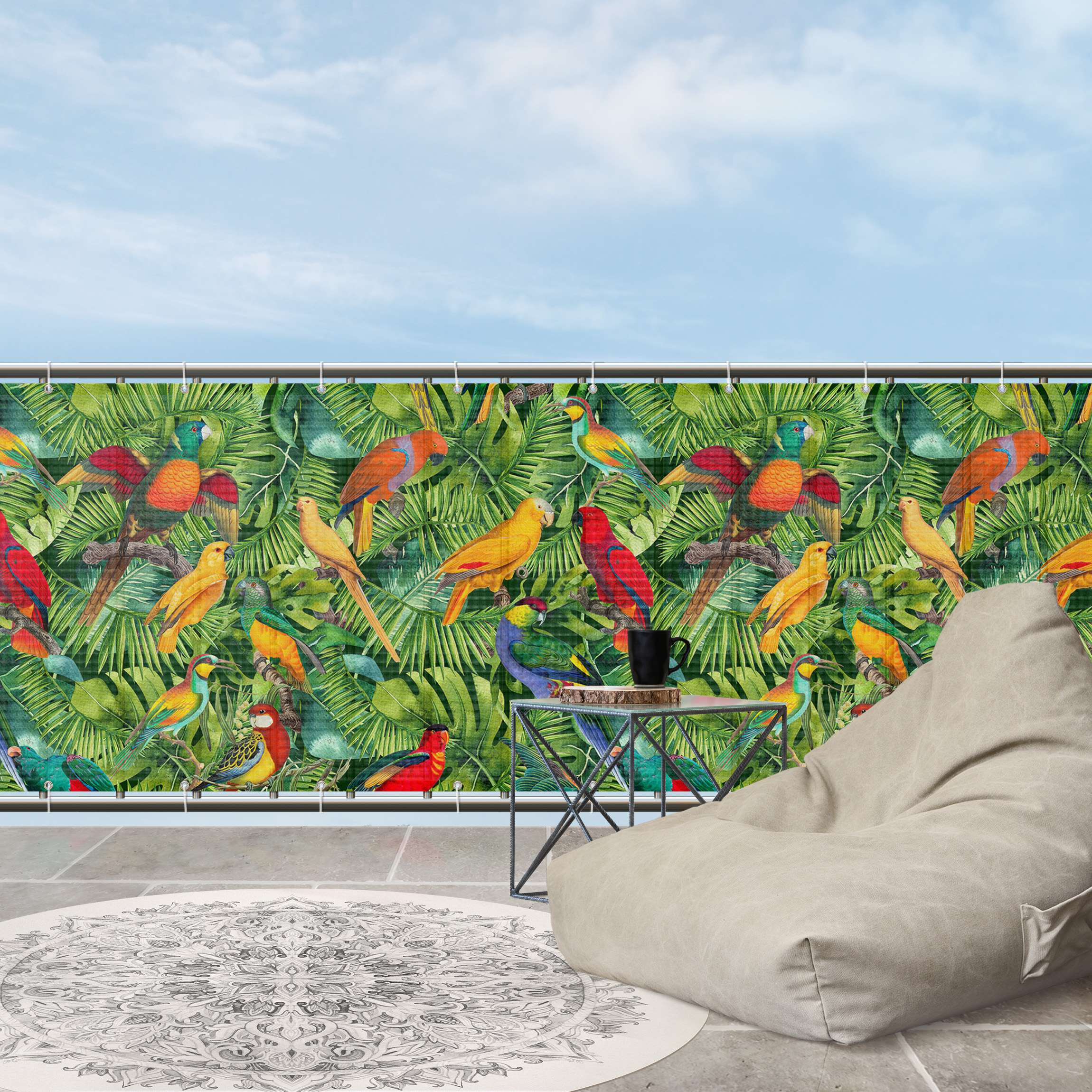 Balkon Sichtschutz Bunte Collage - Papageien im Dschungel