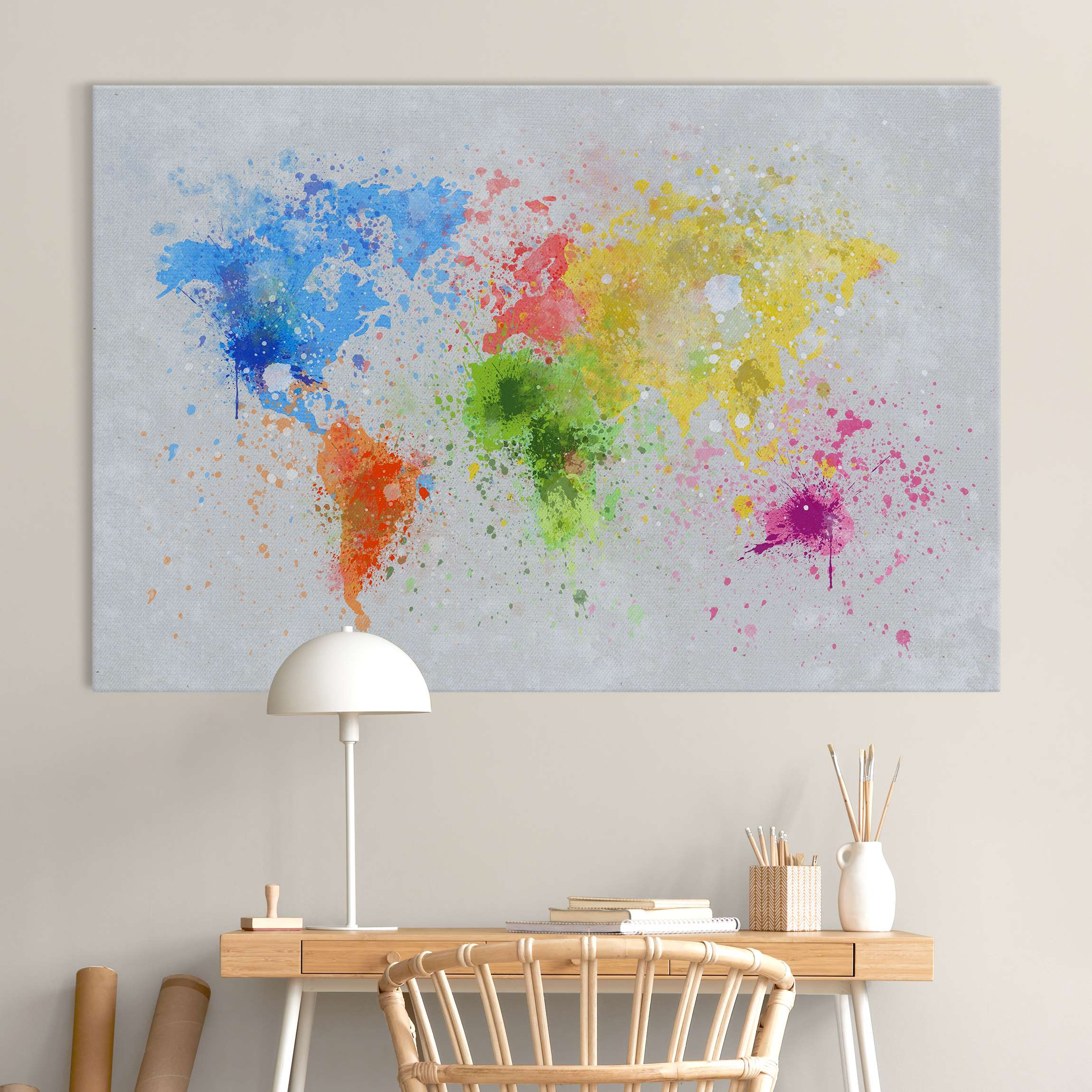 Akustikbild Bunte Farbspritzer Weltkarte