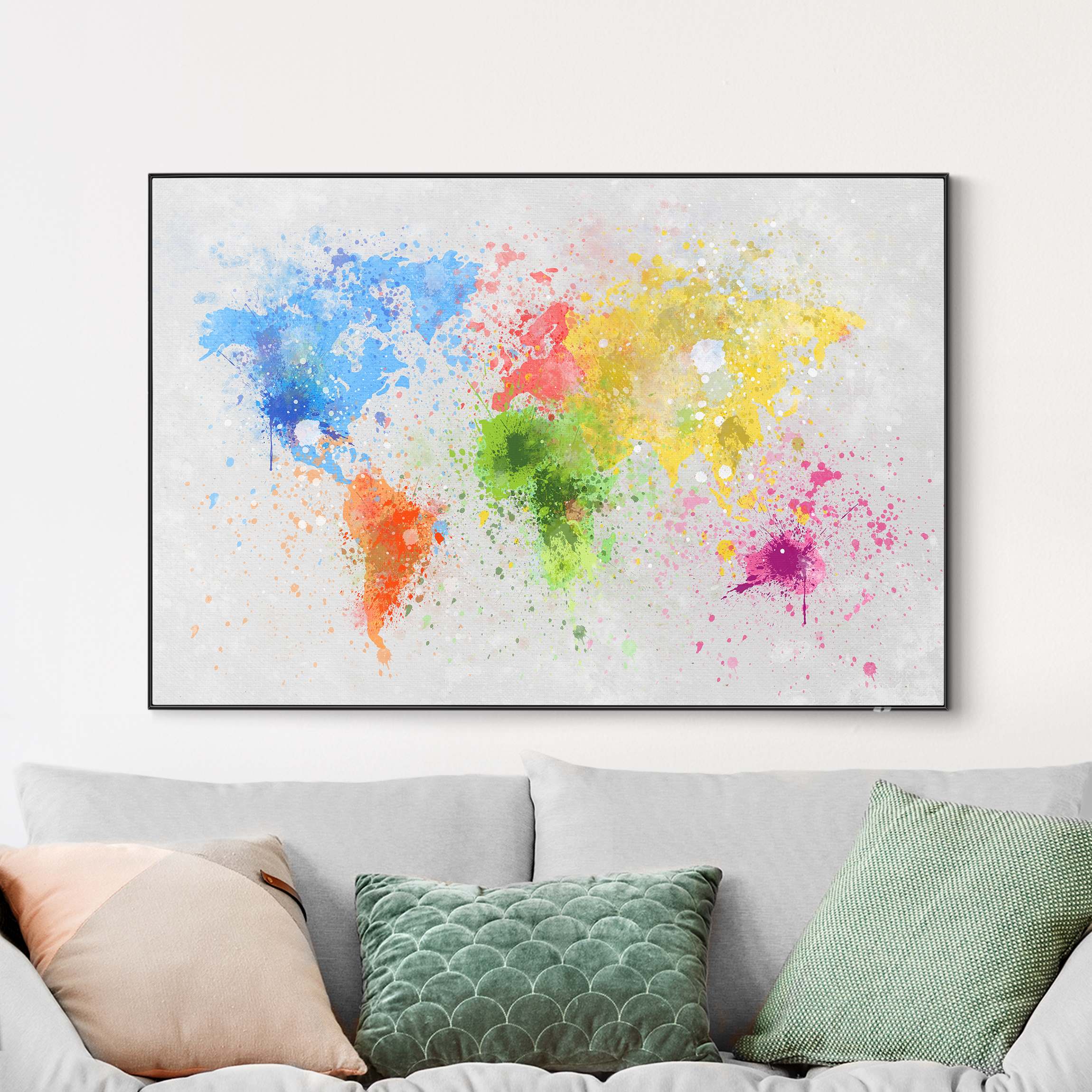 Wechselbild Bunte Farbspritzer Weltkarte