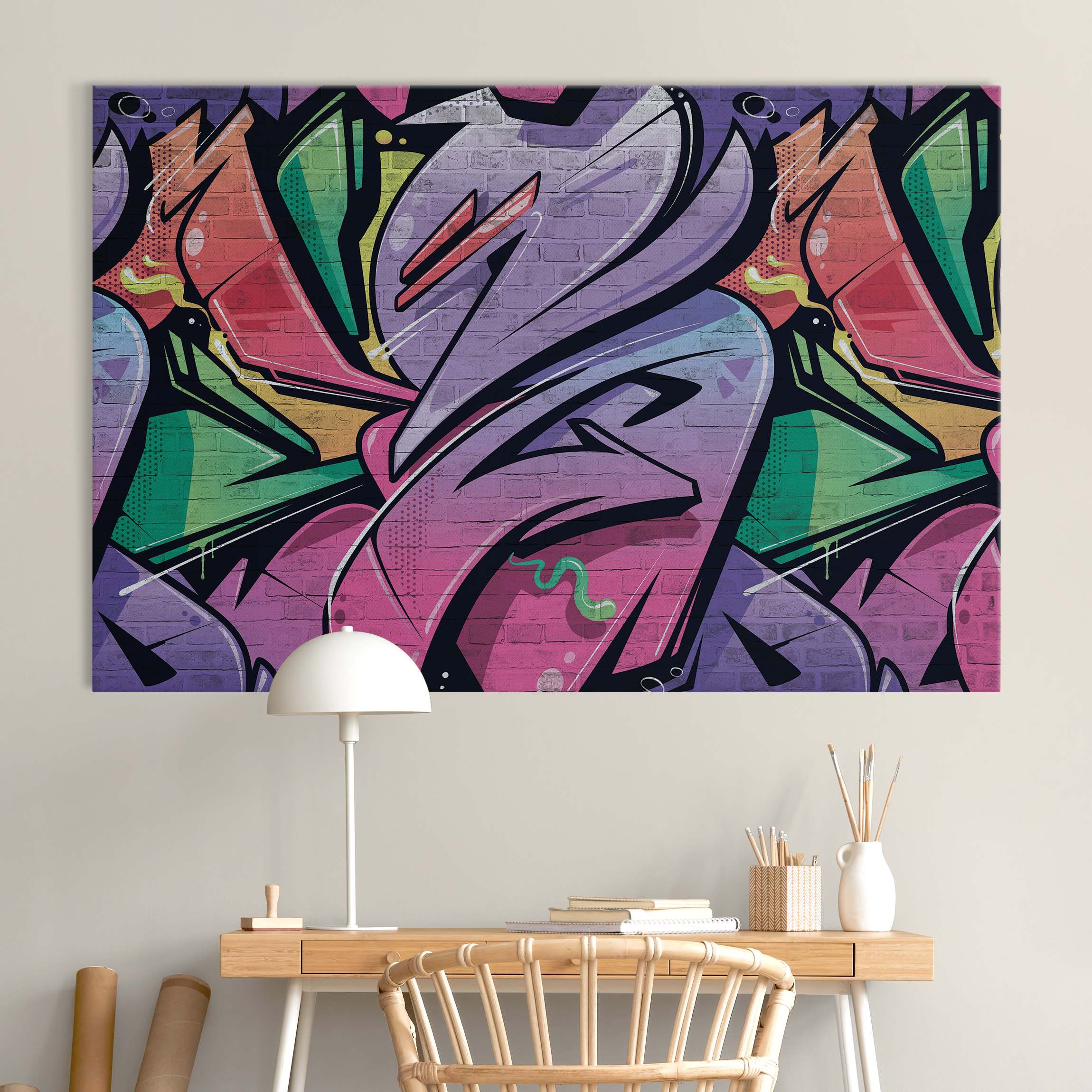 Akustikbild Bunte Graffiti Backsteinwand