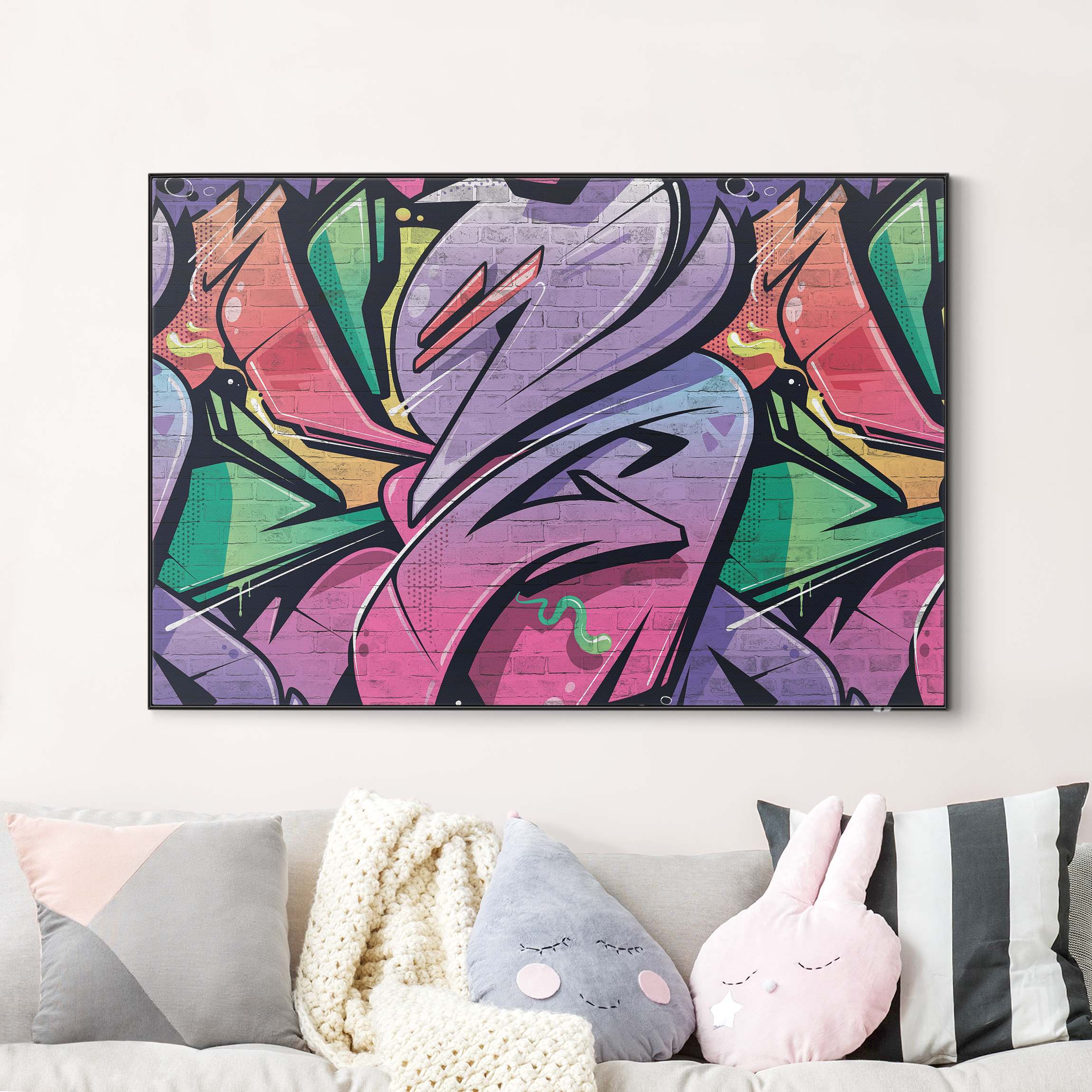 Wechselbild Bunte Graffiti Backsteinwand