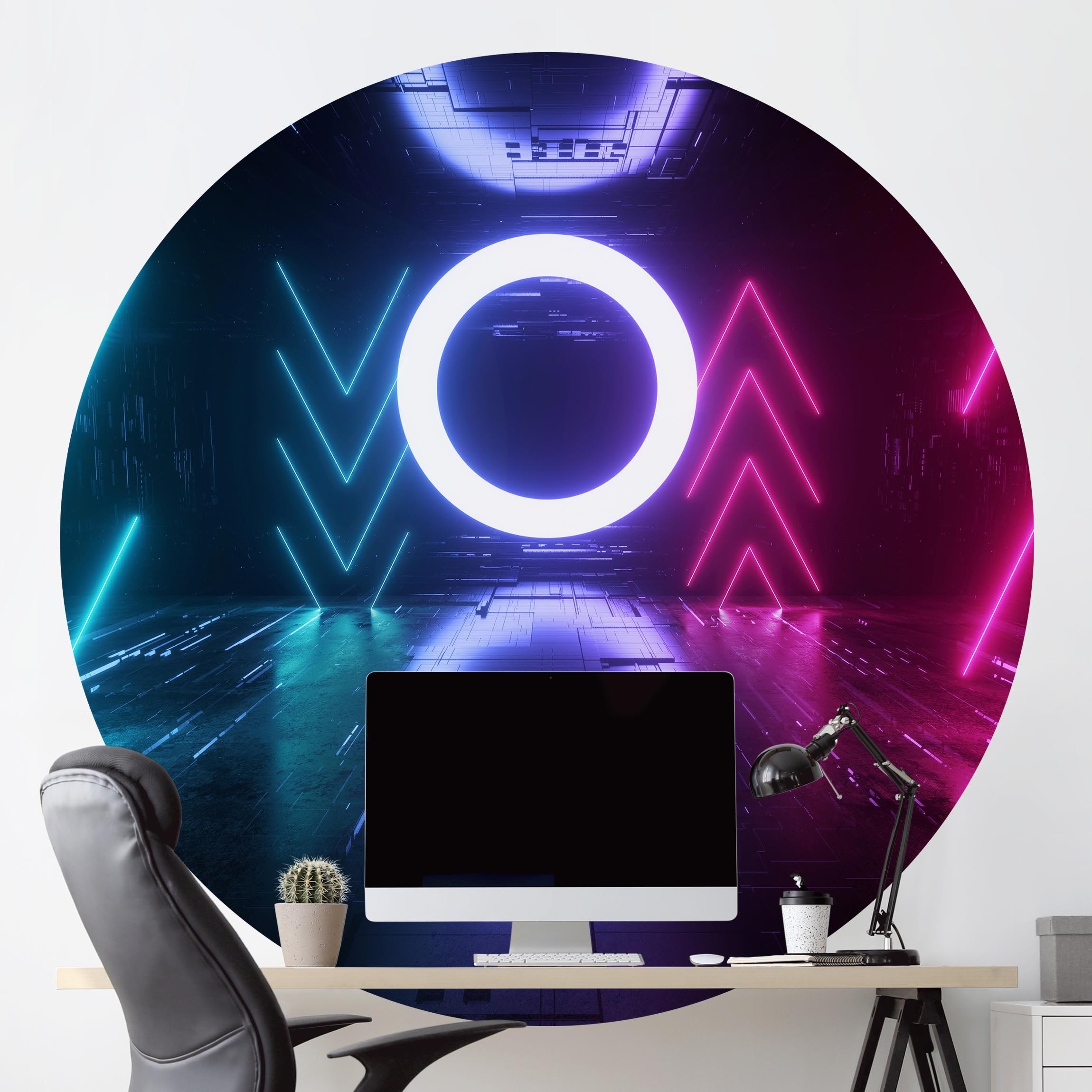 Runde Tapete selbstklebend Bunte Neonlichter