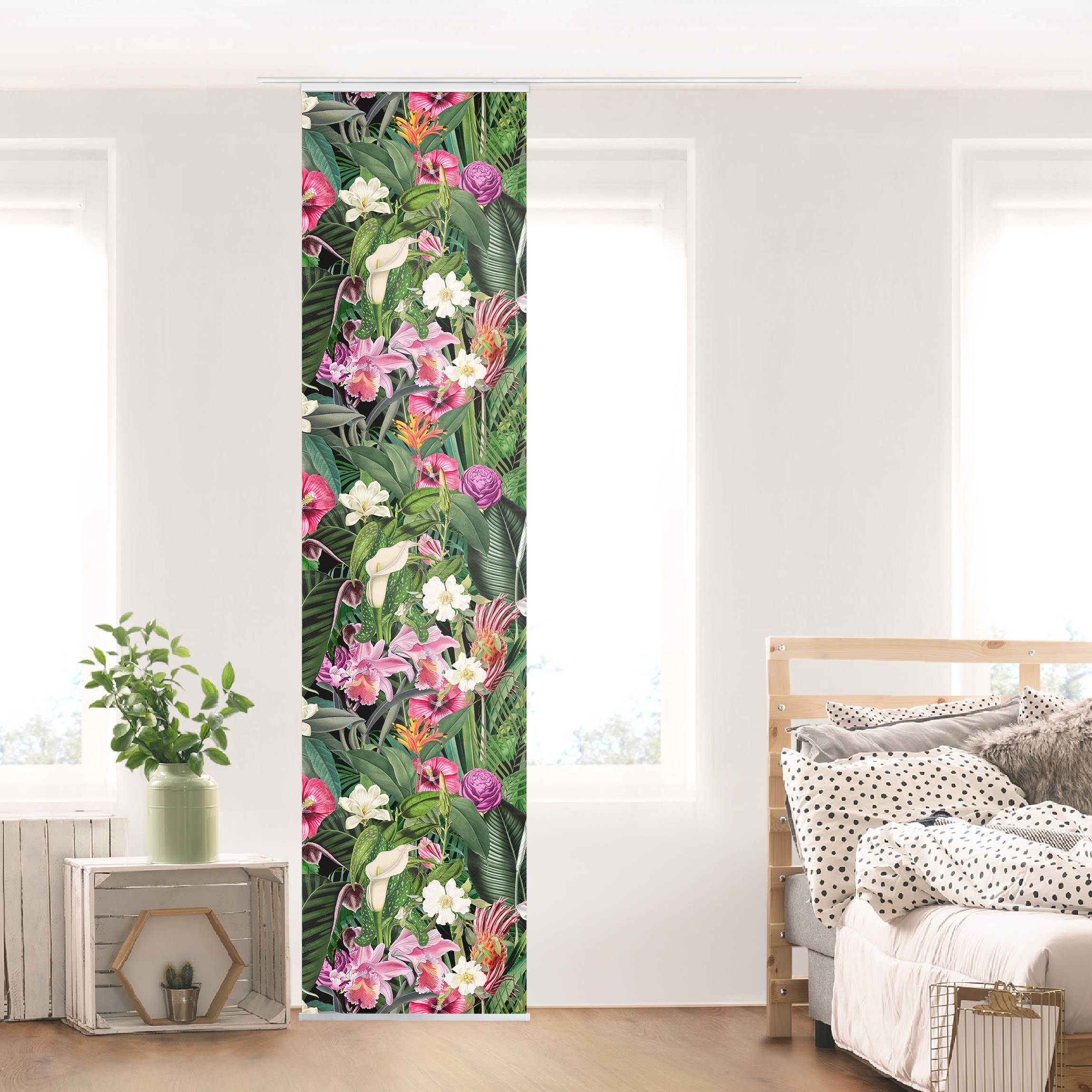 Schiebegardine Bunte tropische Blumen Collage