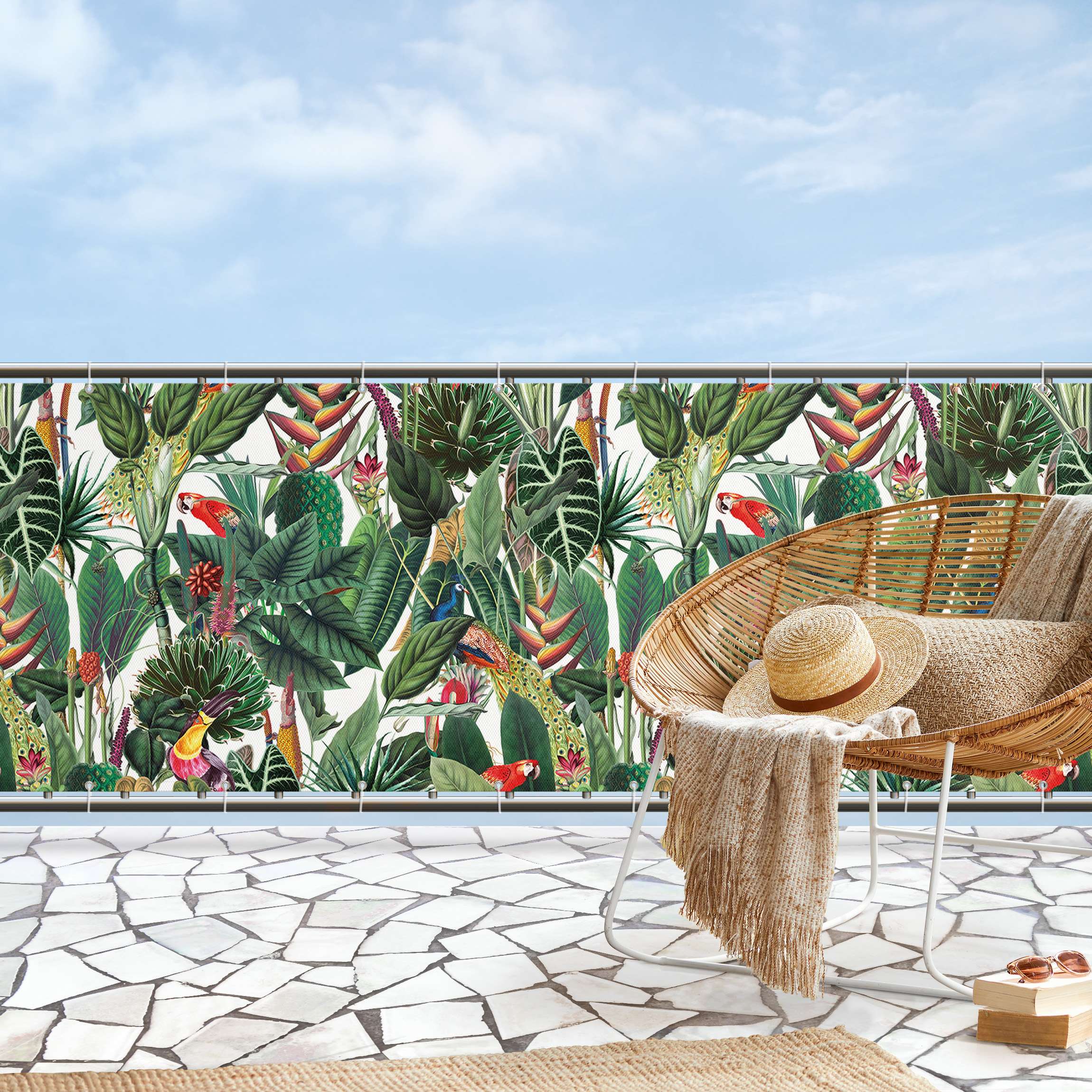 Balkon Sichtschutz Bunter tropischer Regenwald Muster II