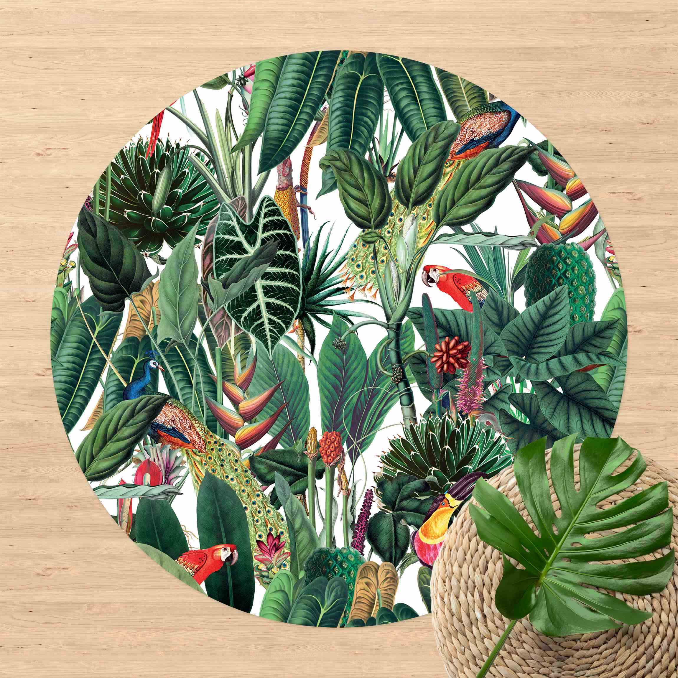 Runder Vinyl-Teppich Bunter tropischer Regenwald Muster