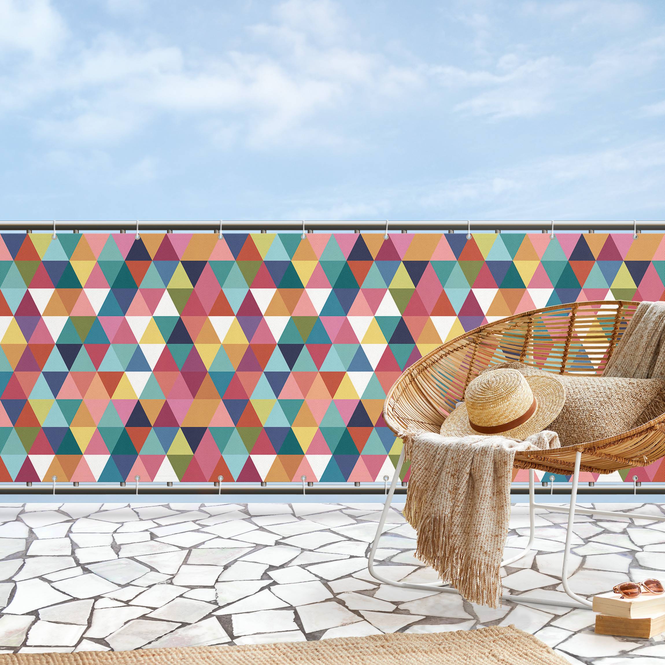 Balkon Sichtschutz Buntes Dreieck-Muster II