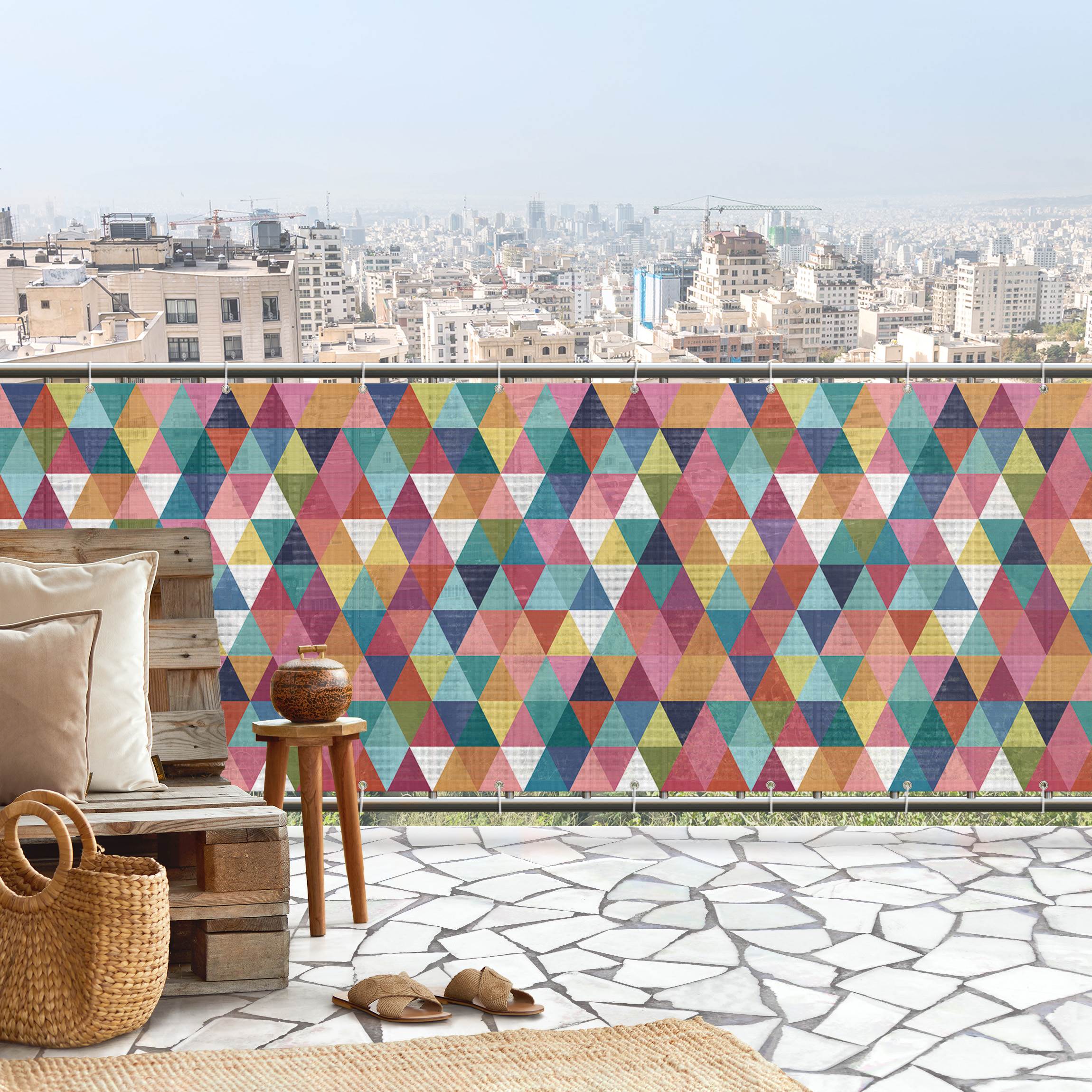 Balkon Sichtschutz Buntes Dreieck-Muster II
