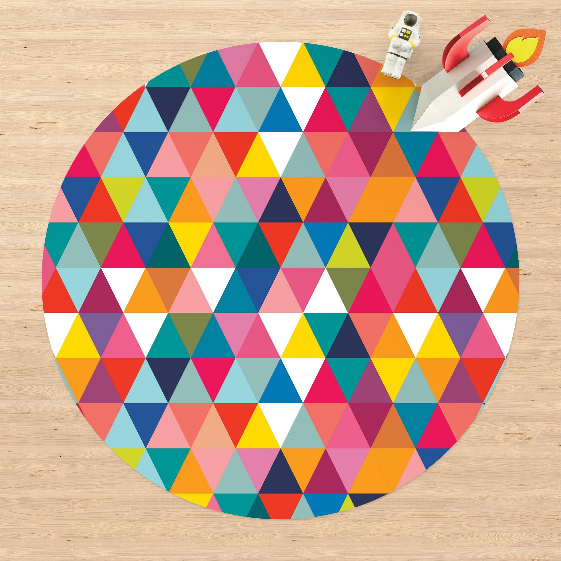 Runder Vinyl-Teppich Buntes Dreieck-Muster