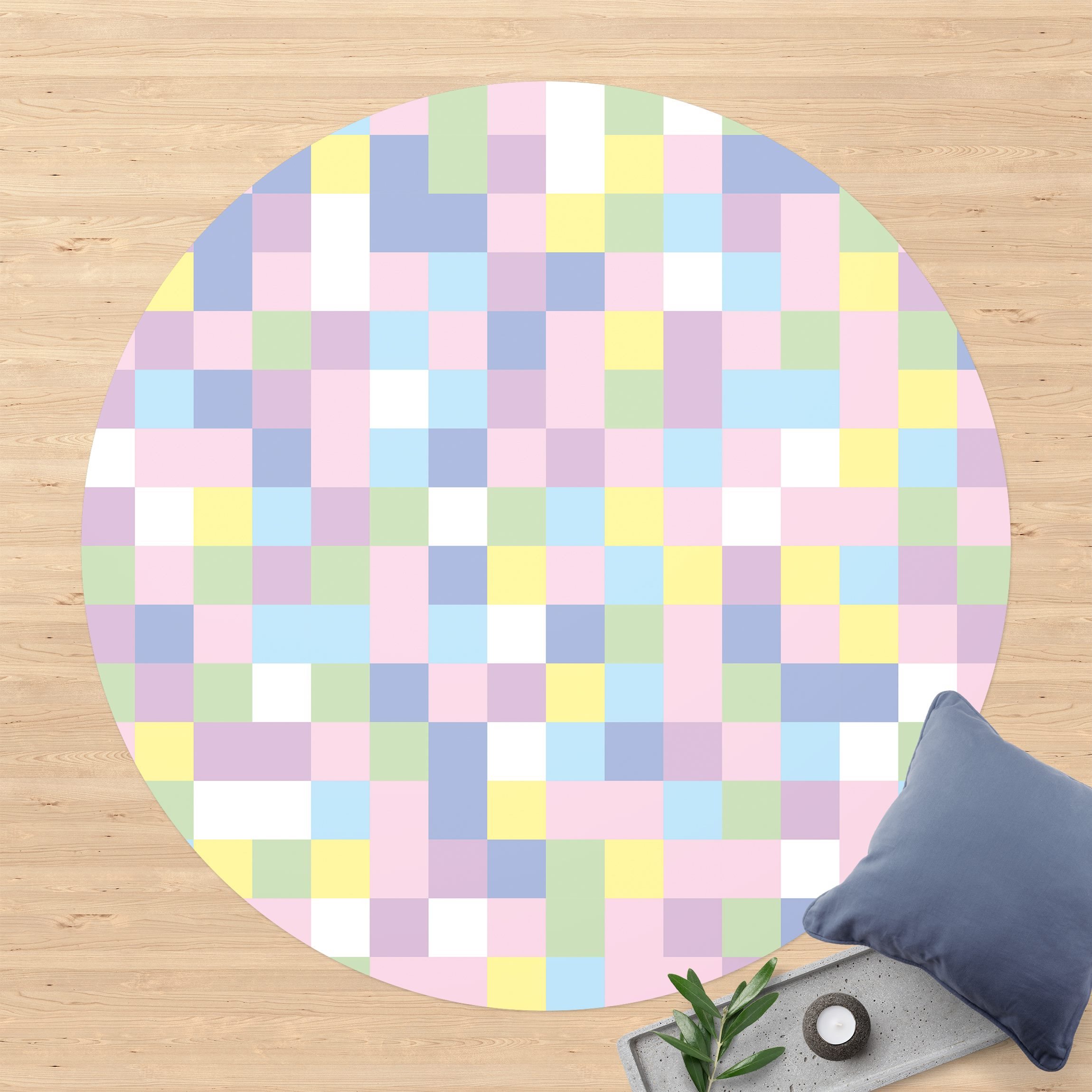 Runder Vinyl-Teppich Buntes Mosaik Zuckerwatte