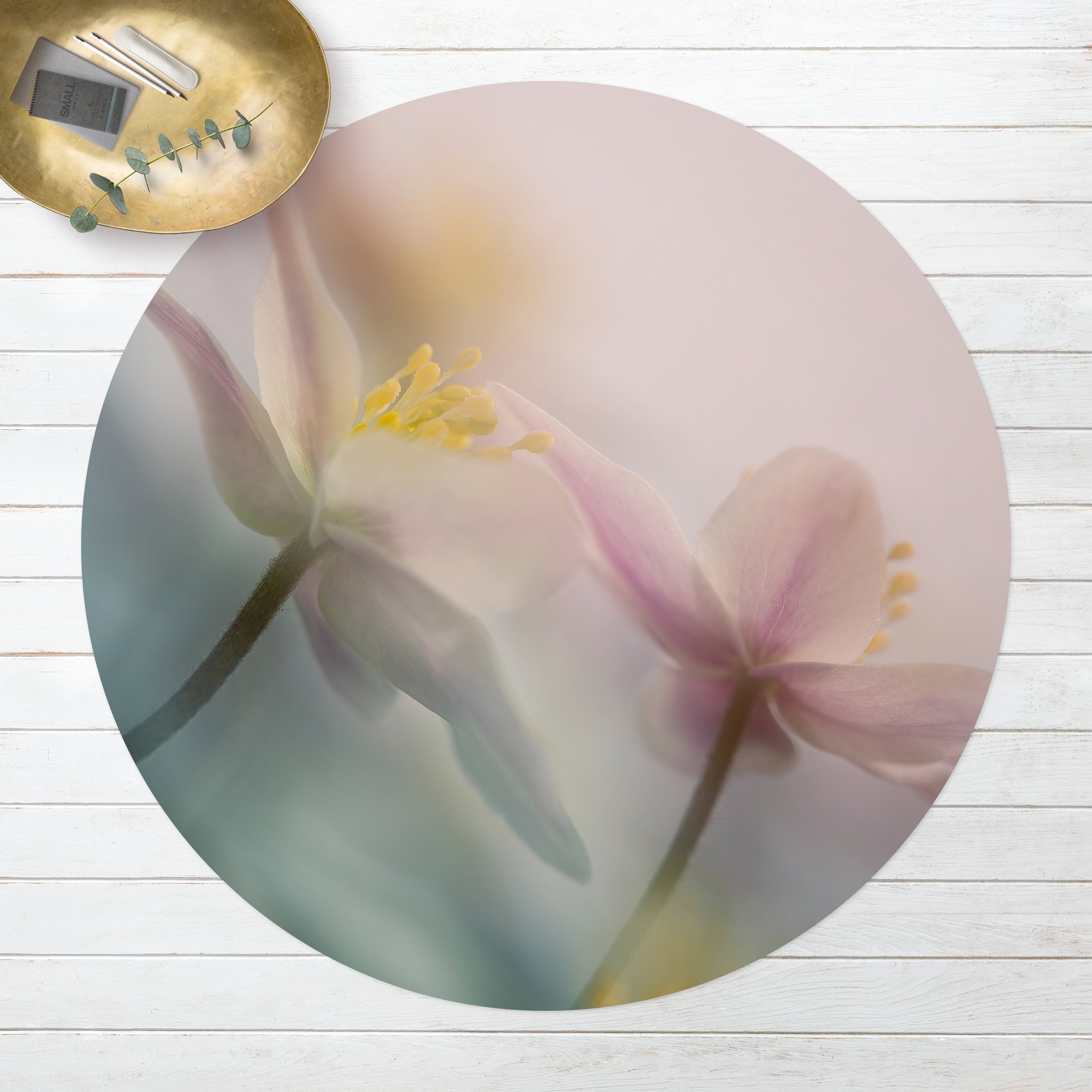 Runder Vinyl-Teppich Buschwindröschen