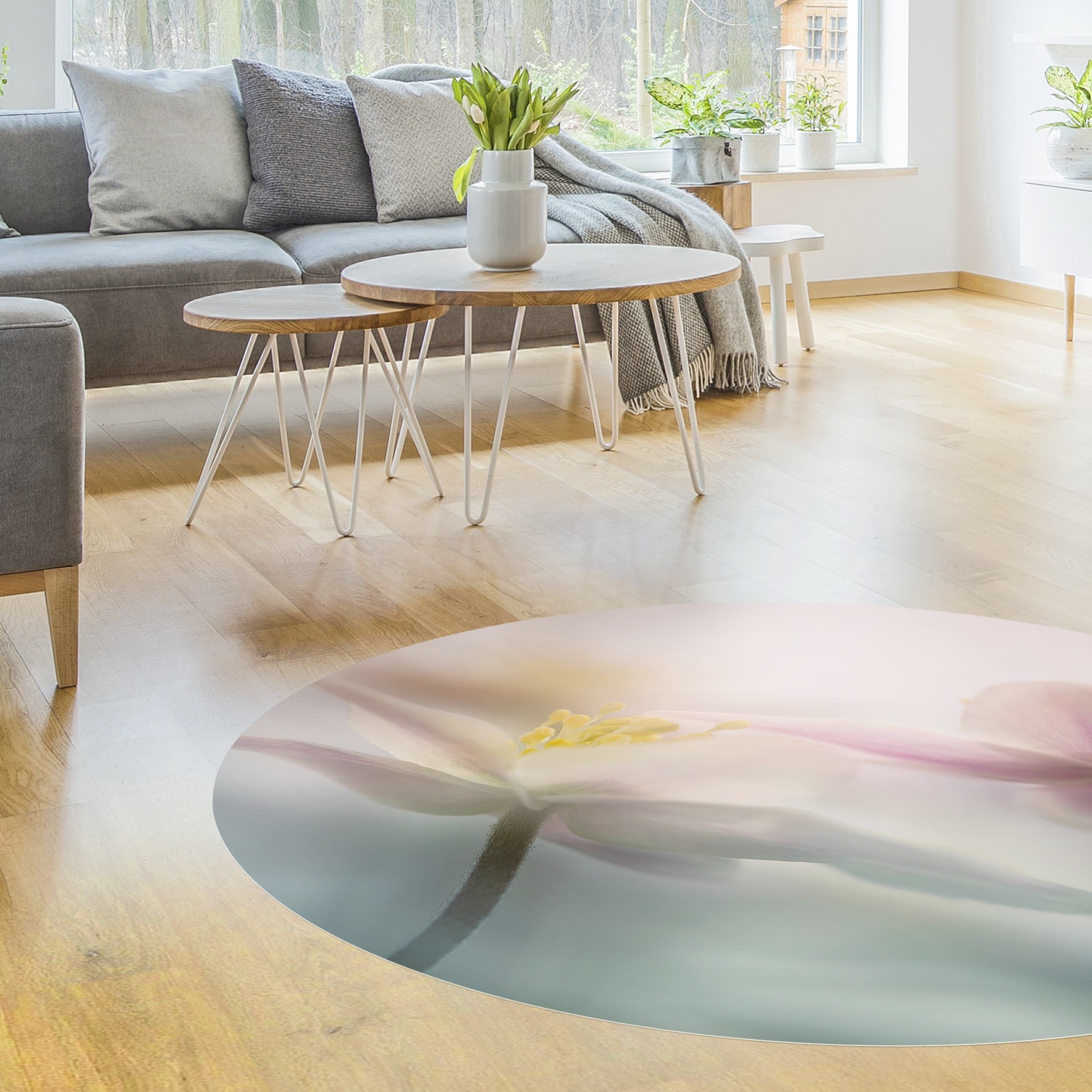 Runder Vinyl-Teppich Buschwindröschen