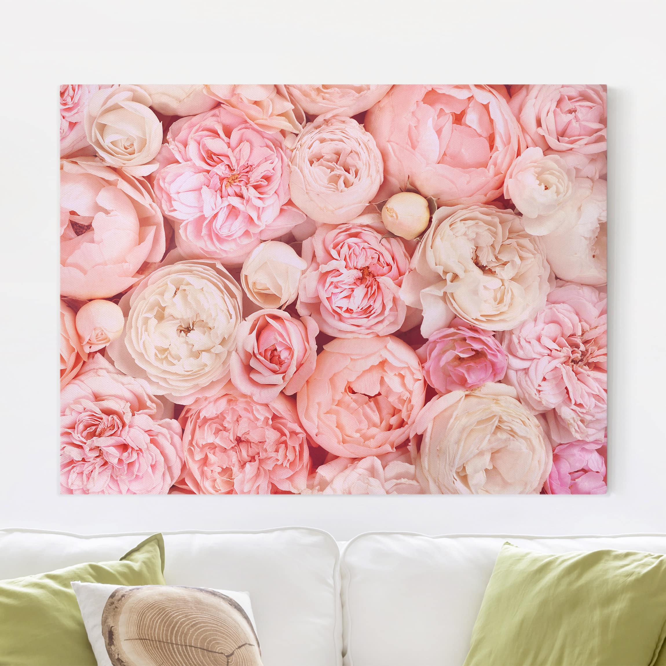 Leinwandbild - Querformat Rosen Rosé Koralle Shabby