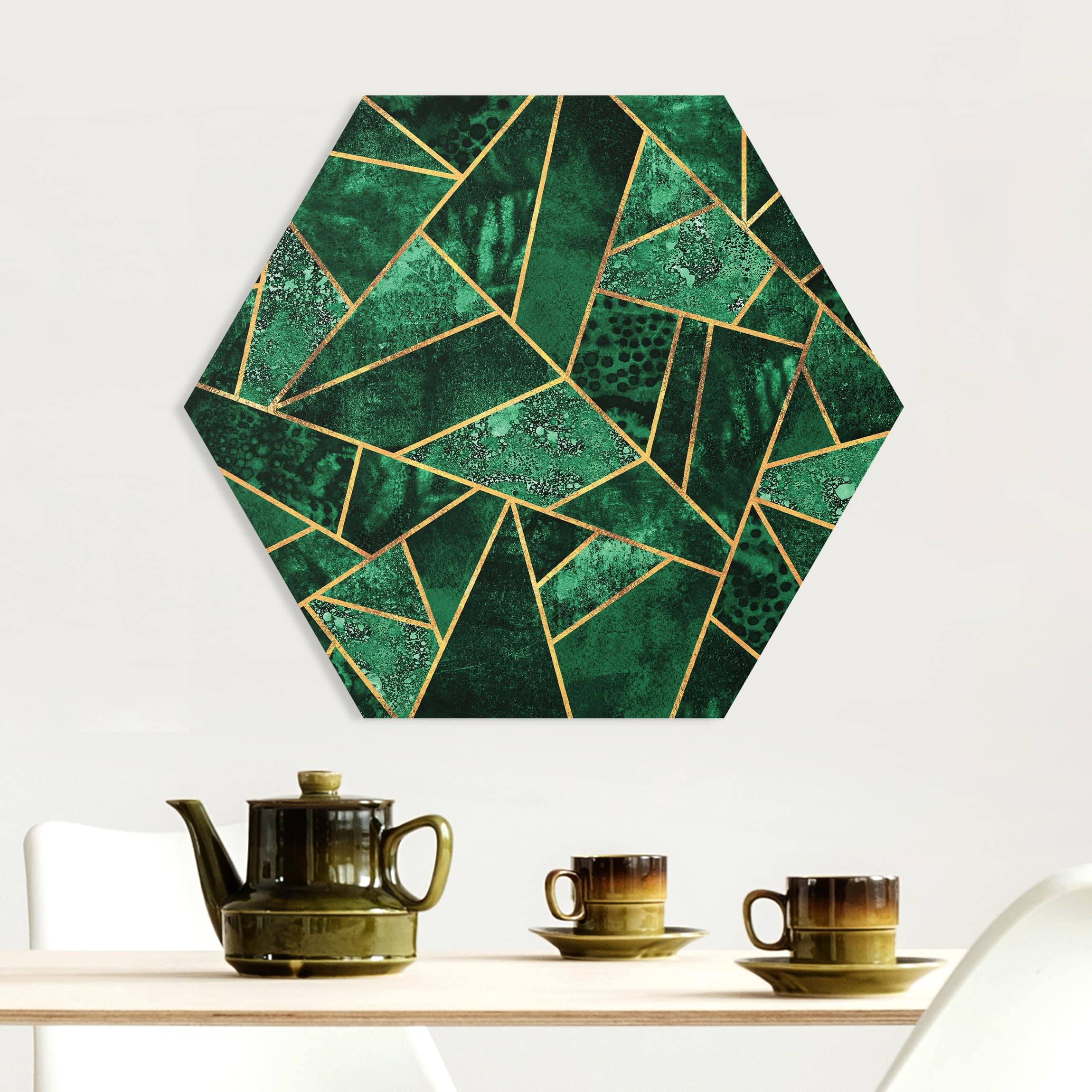 Hexagon-Forexbild Dunkler Smaragd mit Gold