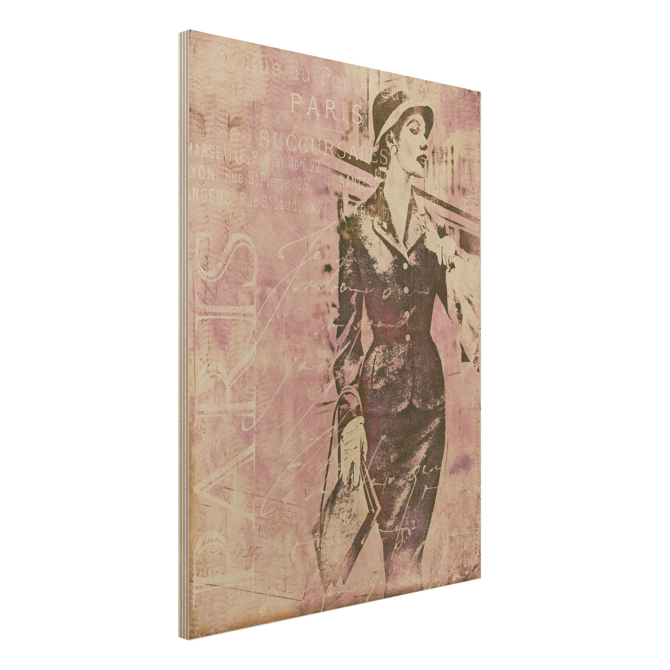 Holzbild Vintage Collage - Pariserin