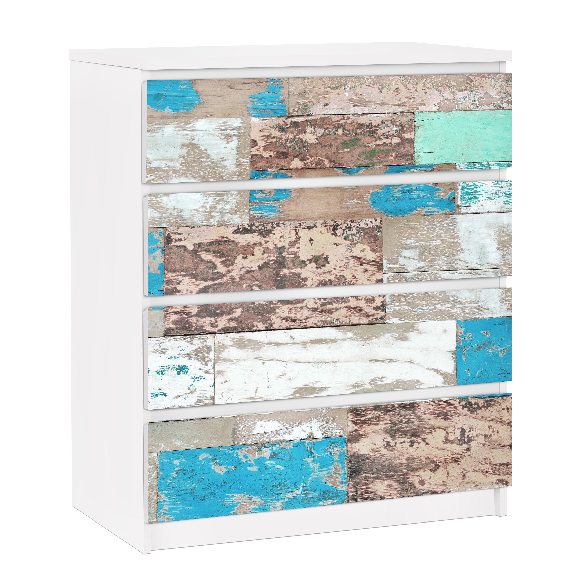 Möbelfolie für IKEA Malm Kommode 4 Schubladen Maritime Planks